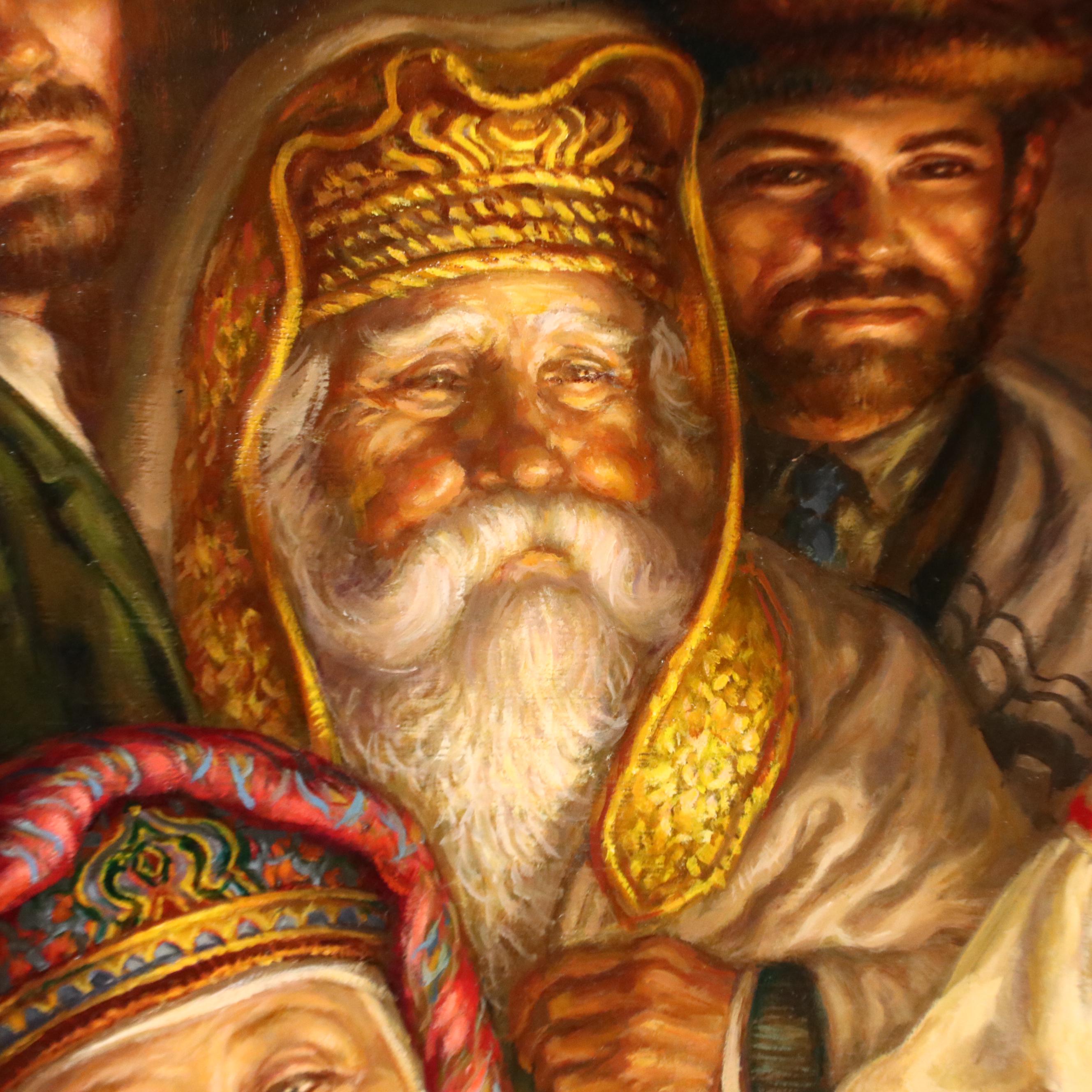 Virginia Dan Oil Painting of Family Feast Scene, Late 20th Century