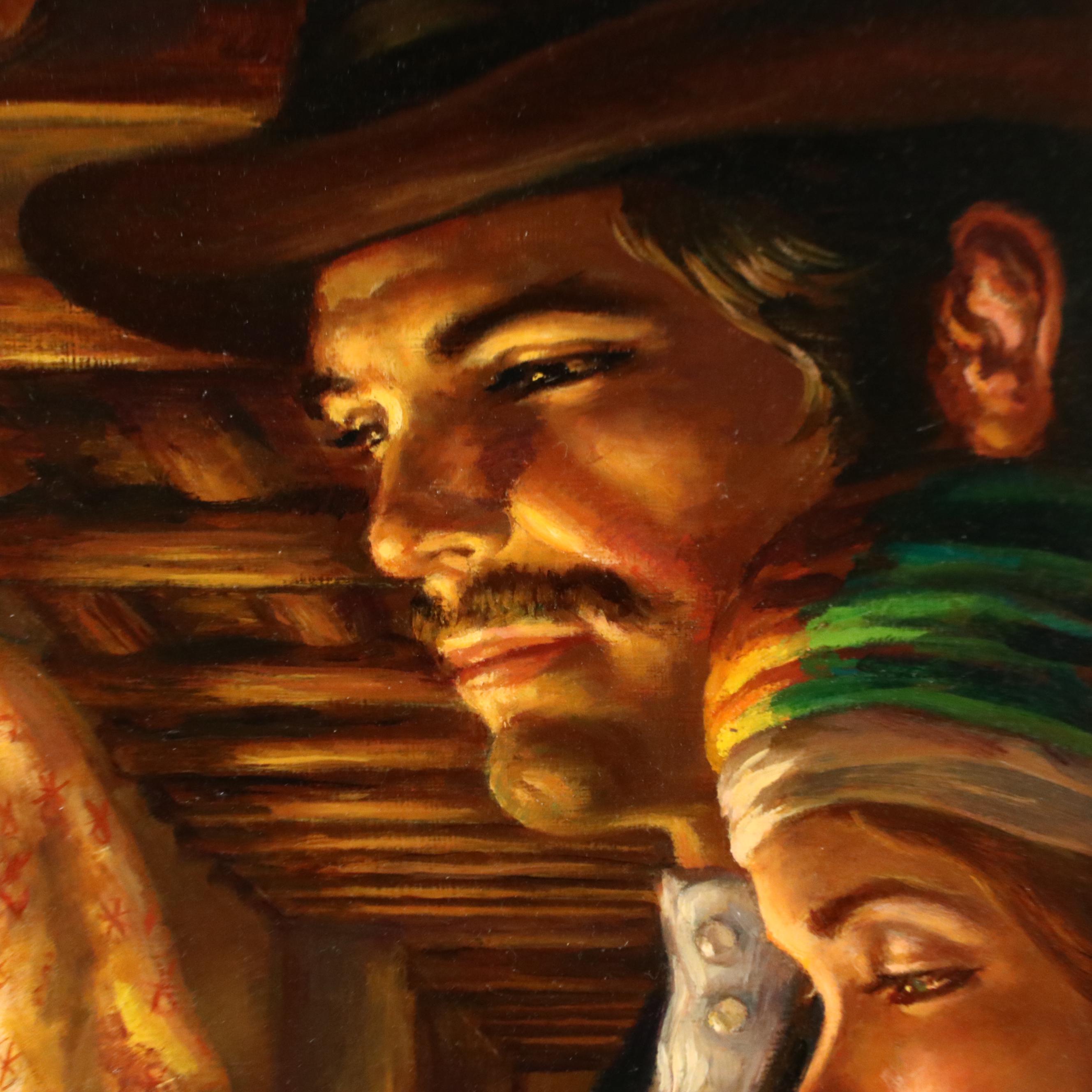 Virginia Dan Oil Painting of Family Feast Scene, Late 20th Century