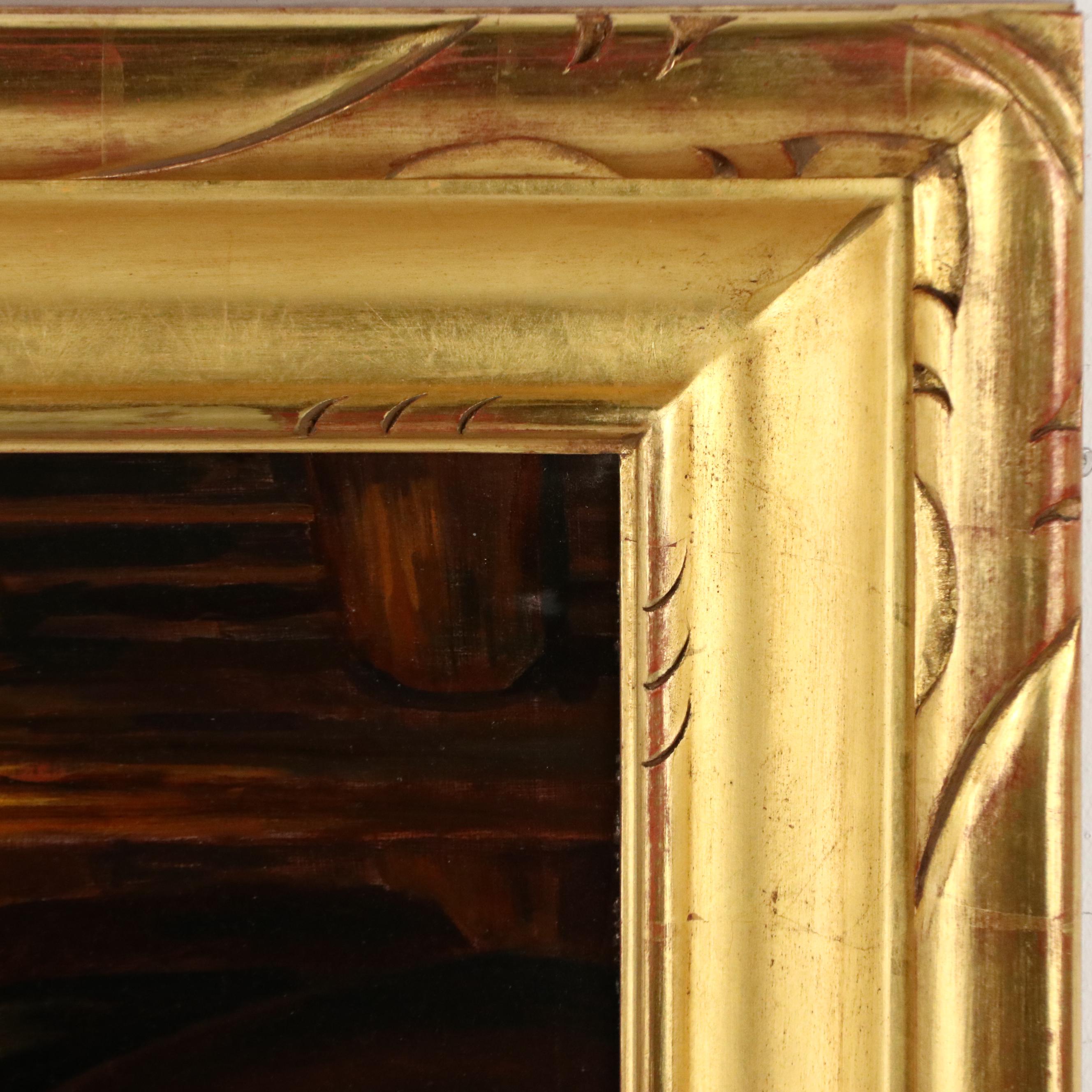 Virginia Dan Oil Painting of Family Feast Scene, Late 20th Century