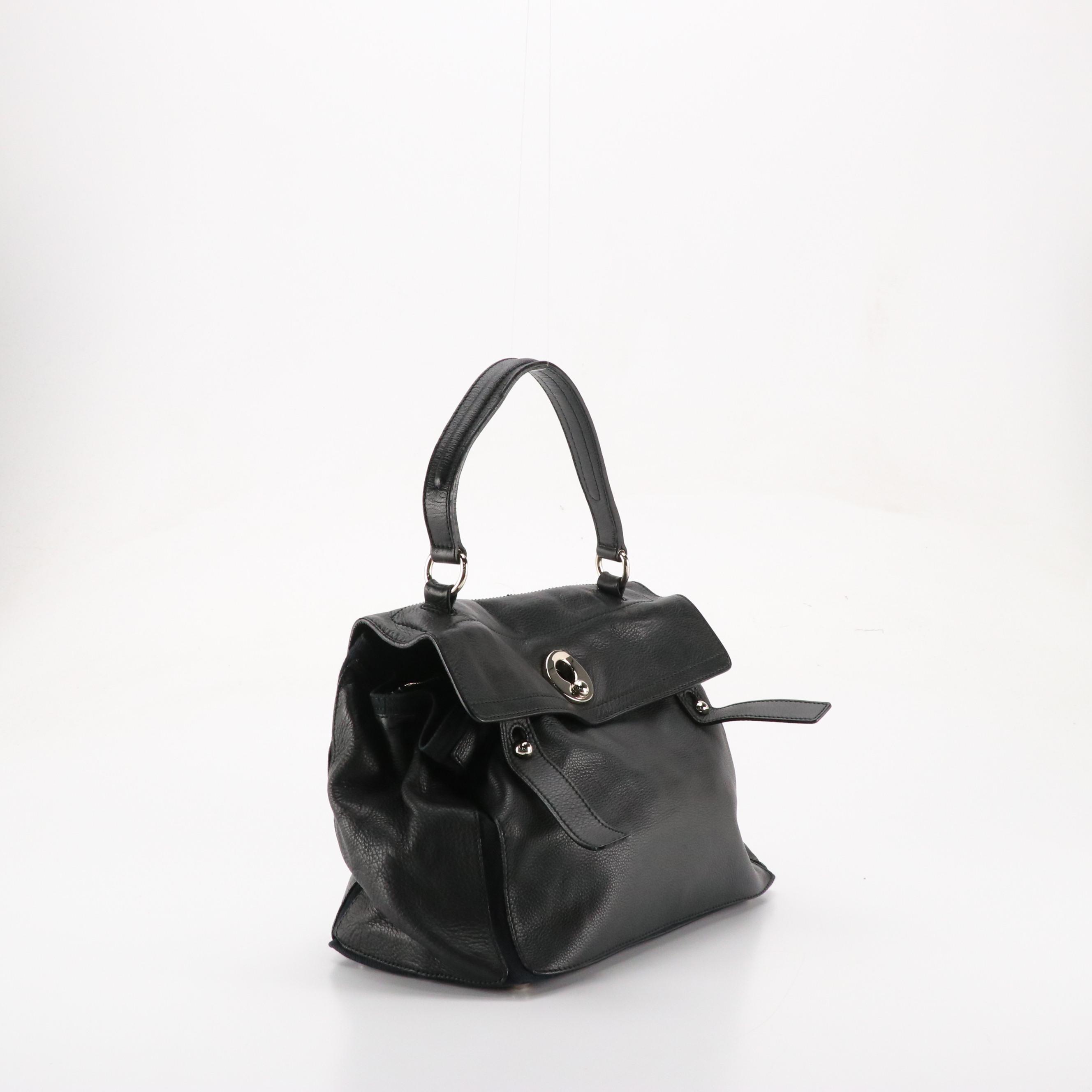 Yves Saint Laurent Muse 2 Shoulder Bag in Black Grained Leather and Canvas