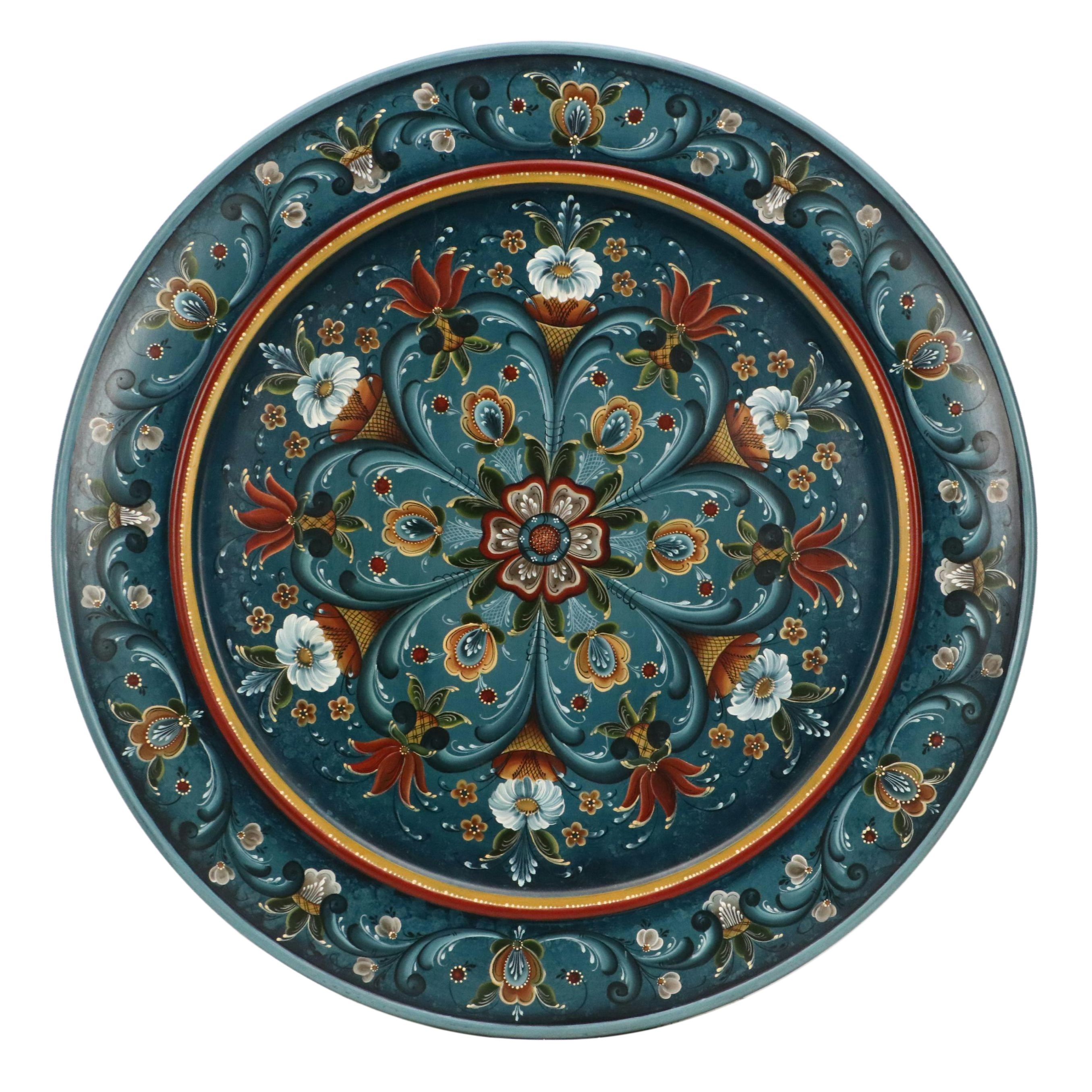 Connie M. Nelson Hand-Painted Wooden Platter "Rogaland Style Rosemaling," 92