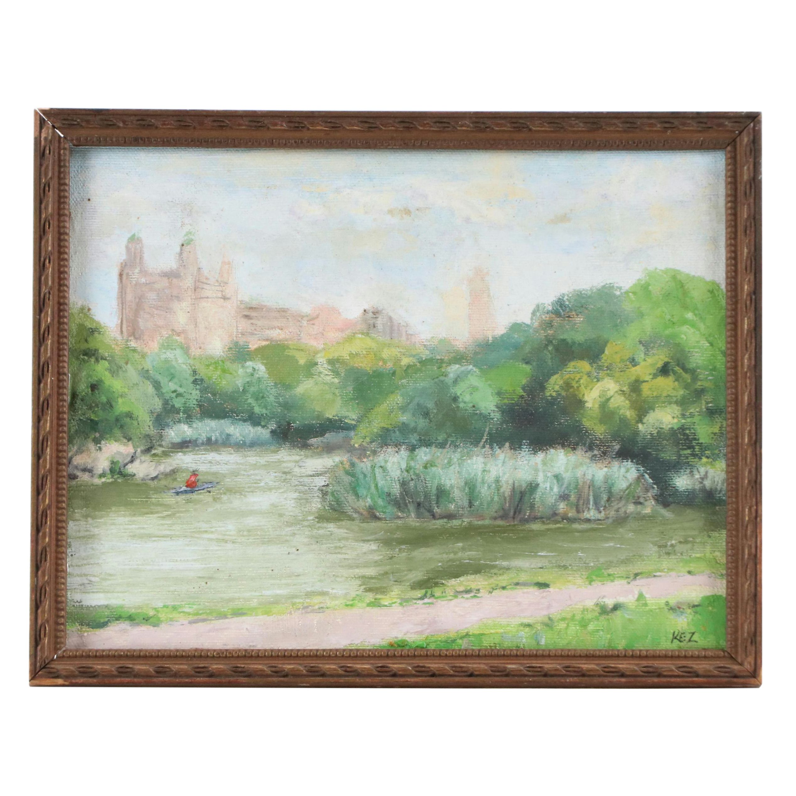 Kristin Zimmerman Impressionistic Oil Painting "Central Park Pond," 2002
