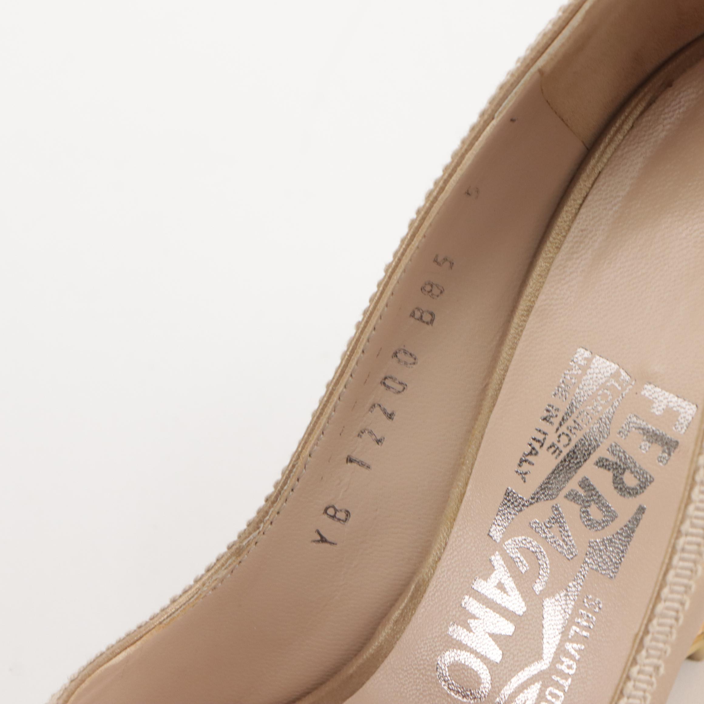 Salvatore Ferragamo Cork Bow Wedges in Shimmery Calfskin Leather, With Box