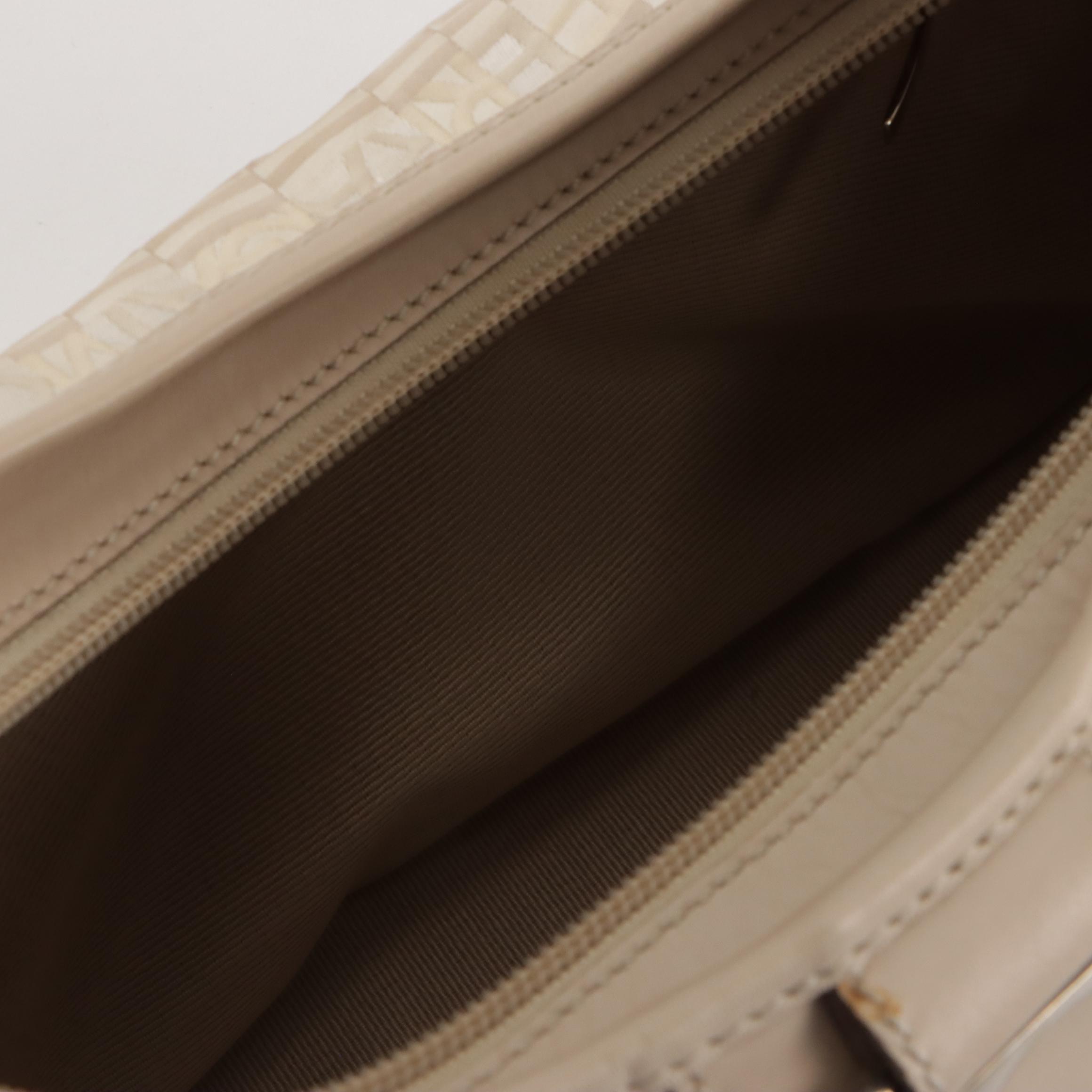 Salvatore Ferragamo Gancini Shoulder Bag in Logo Jacquard and Bone Leather Trim