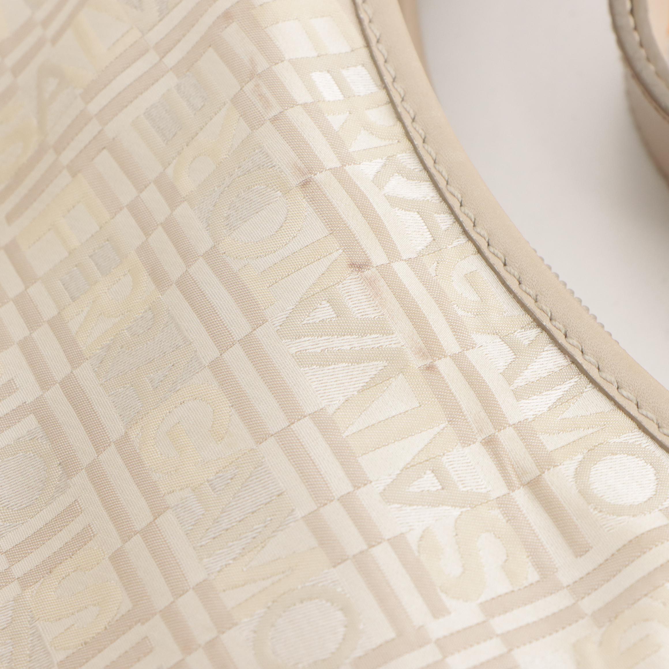 Salvatore Ferragamo Gancini Shoulder Bag in Logo Jacquard and Bone Leather Trim