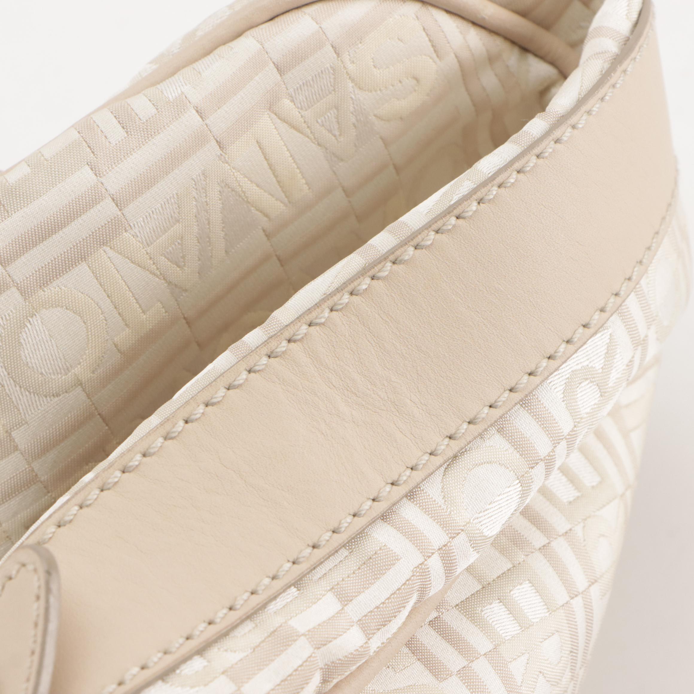Salvatore Ferragamo Gancini Shoulder Bag in Logo Jacquard and Bone Leather Trim