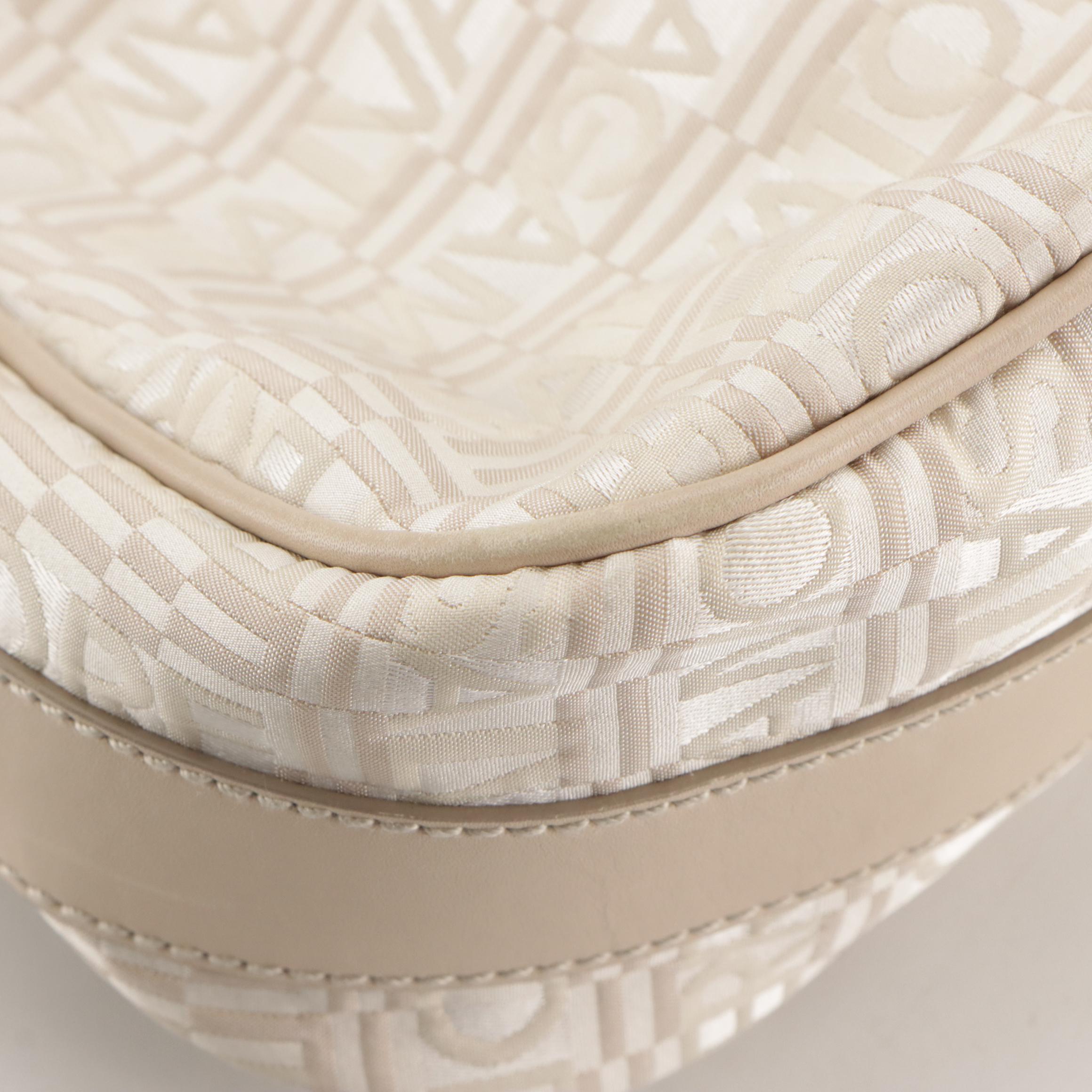 Salvatore Ferragamo Gancini Shoulder Bag in Logo Jacquard and Bone Leather Trim