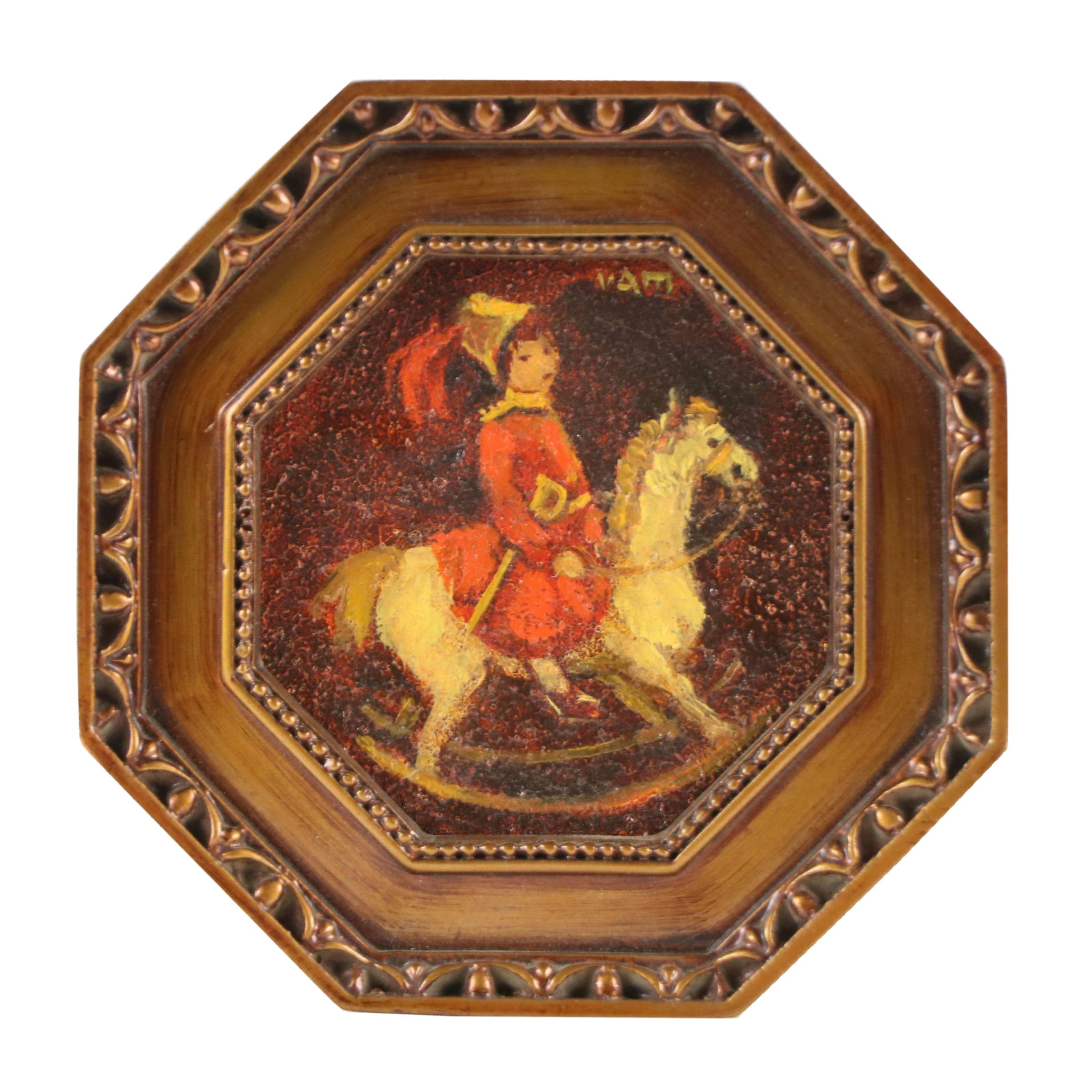 Ruth Vamos Oil Painting of Child on Rocking Horse, Mid- to Late 20th Century