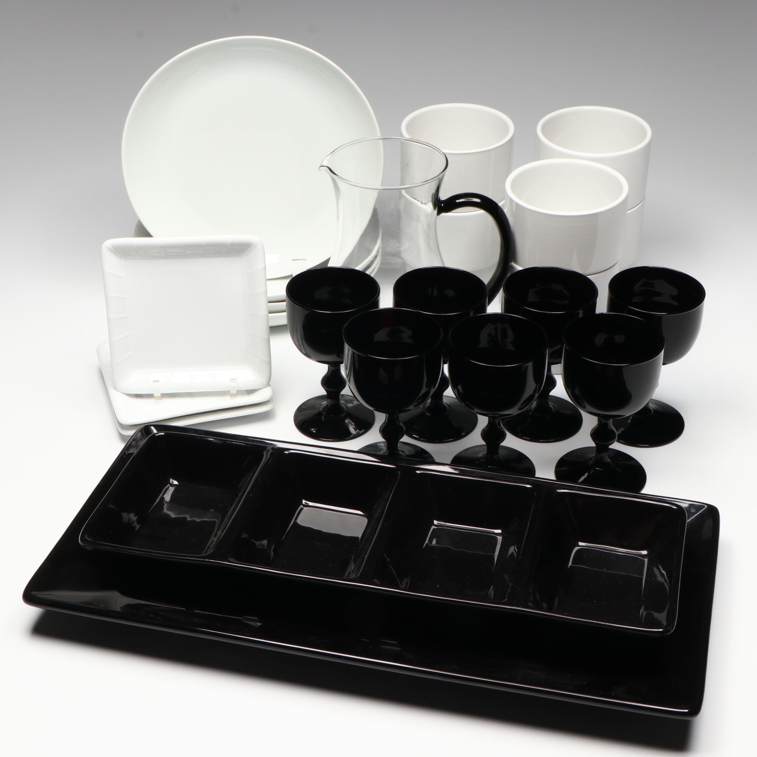 Raymond Waites Ceramic Tray, Black Glass Stemware, and More Tableware