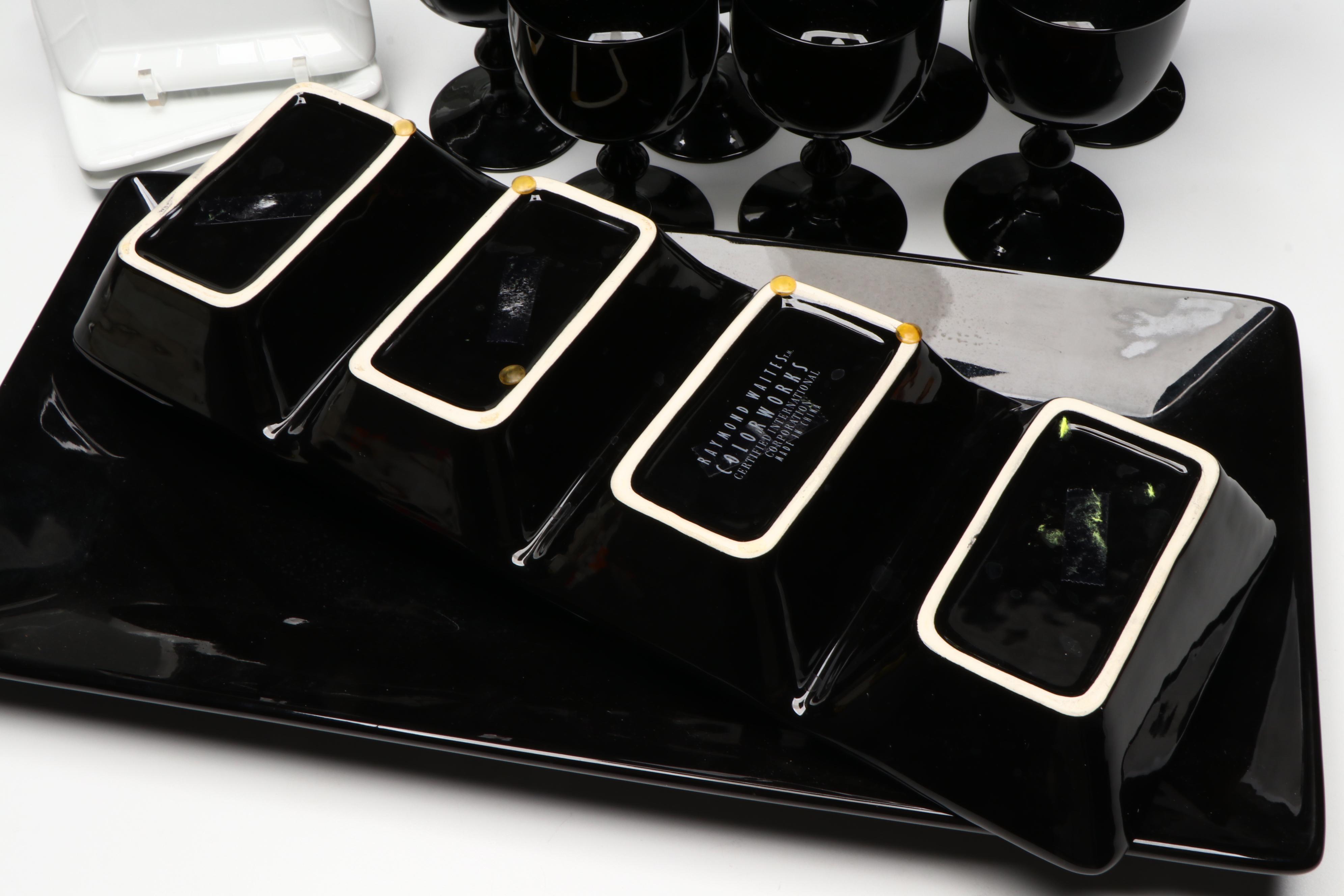 Raymond Waites Ceramic Tray, Black Glass Stemware, and More Tableware