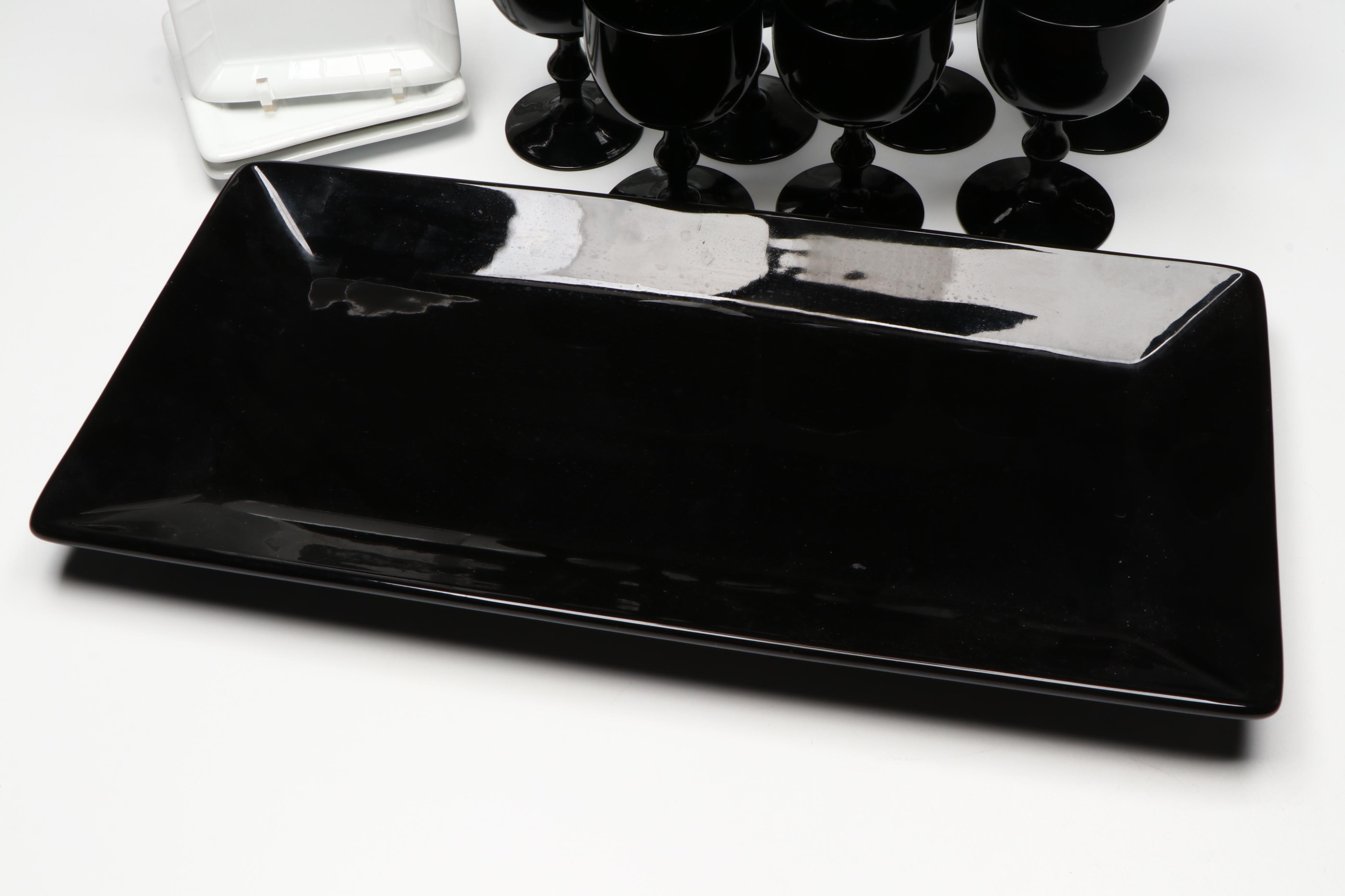 Raymond Waites Ceramic Tray, Black Glass Stemware, and More Tableware