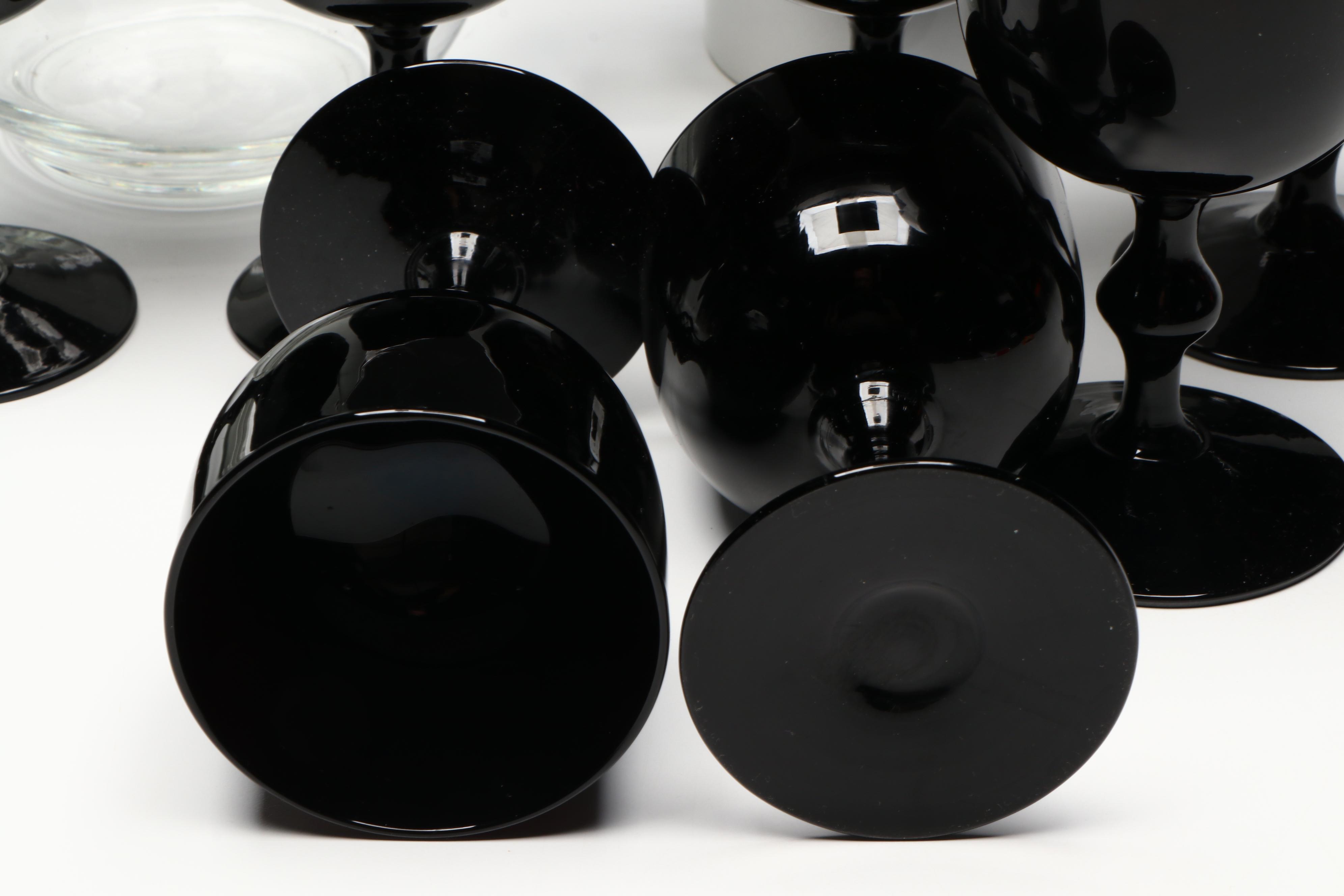 Raymond Waites Ceramic Tray, Black Glass Stemware, and More Tableware