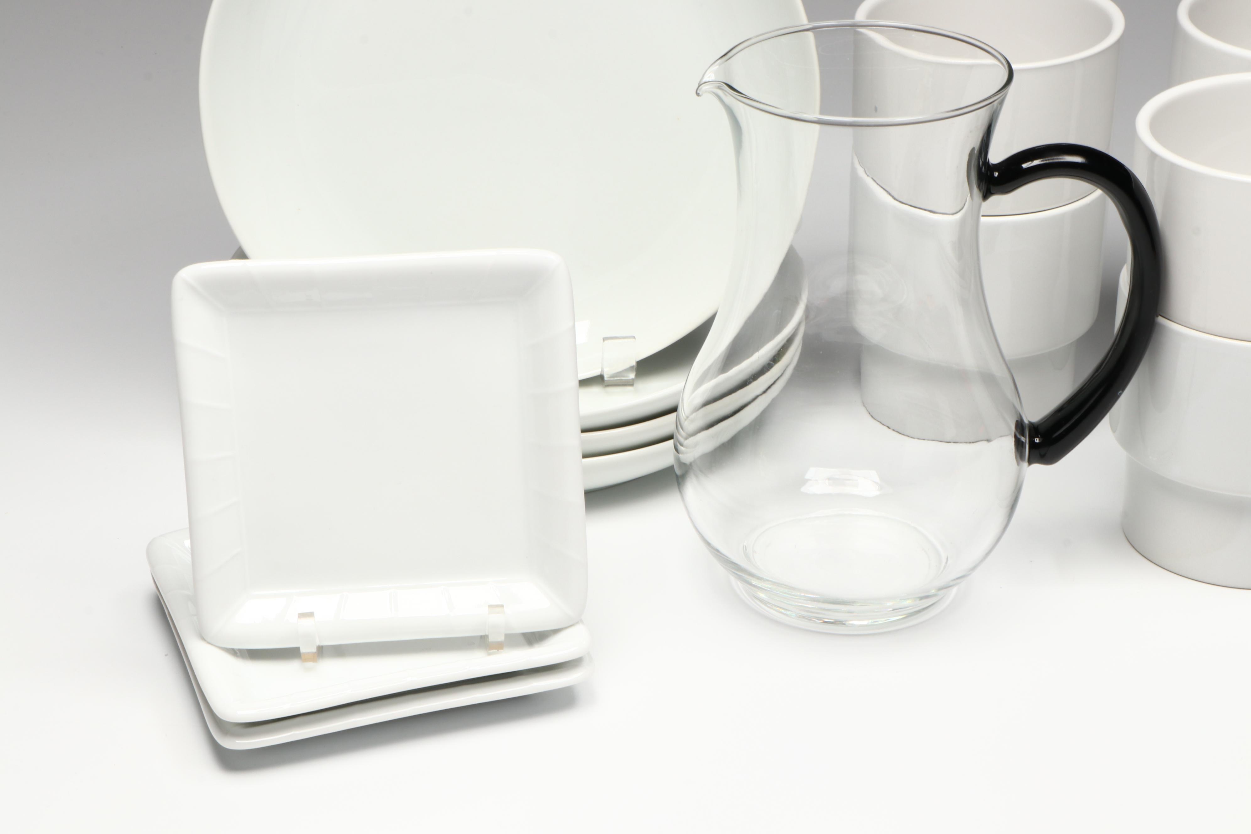 Raymond Waites Ceramic Tray, Black Glass Stemware, and More Tableware