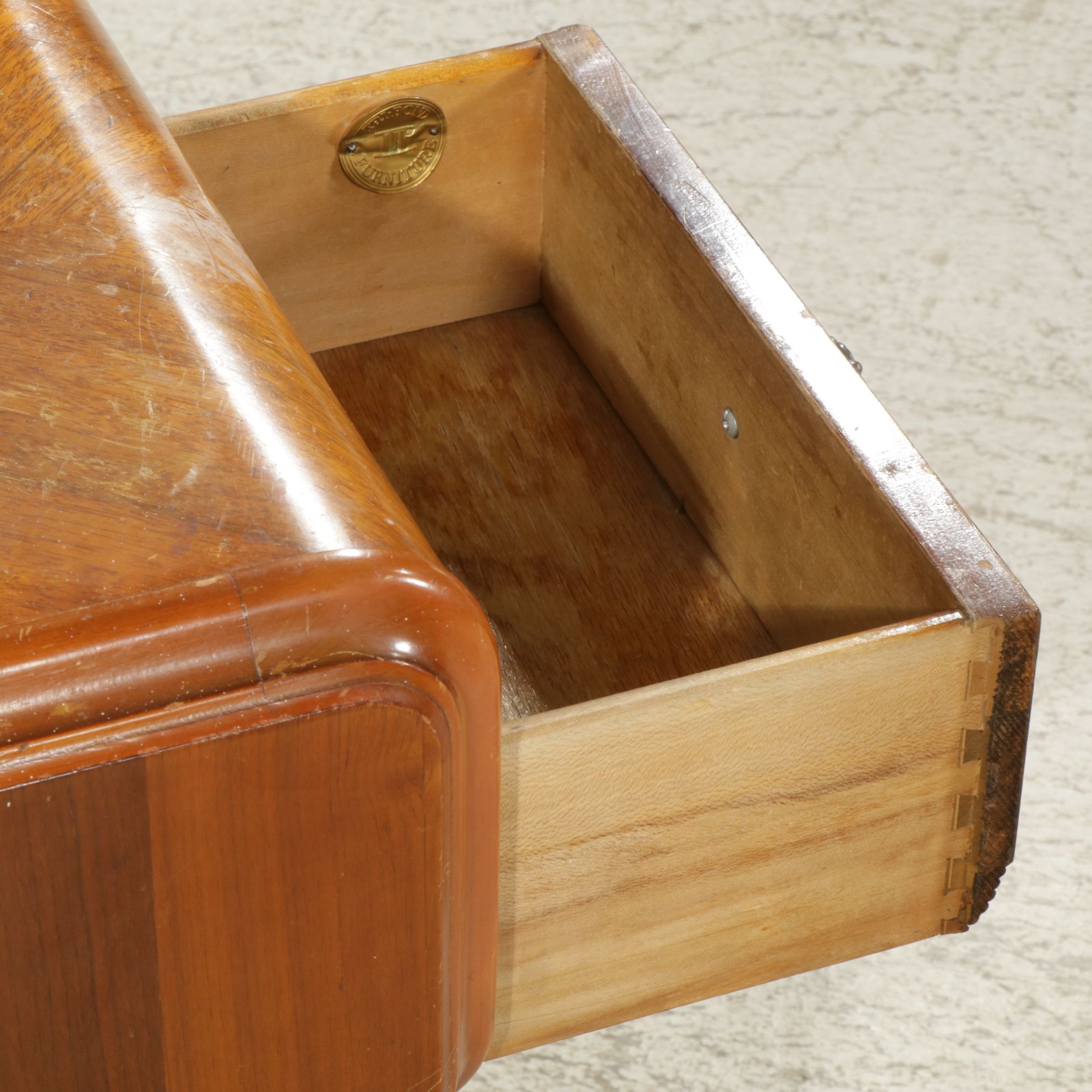 Art Deco Waterfall Front Nightstand with Geometric Mahogany Veneer