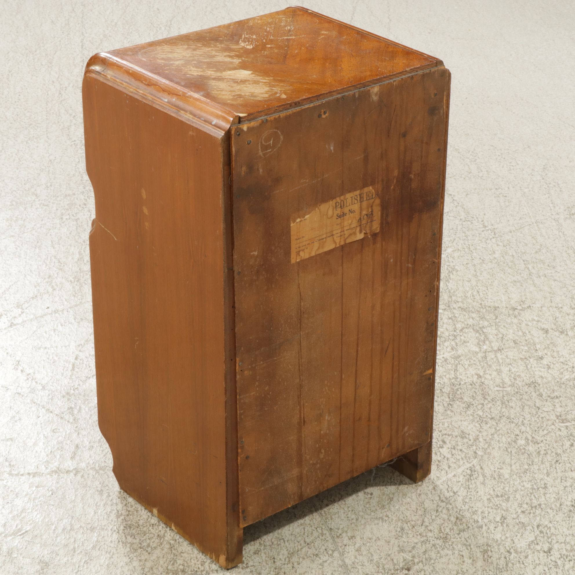 Art Deco Waterfall Front Nightstand with Geometric Mahogany Veneer