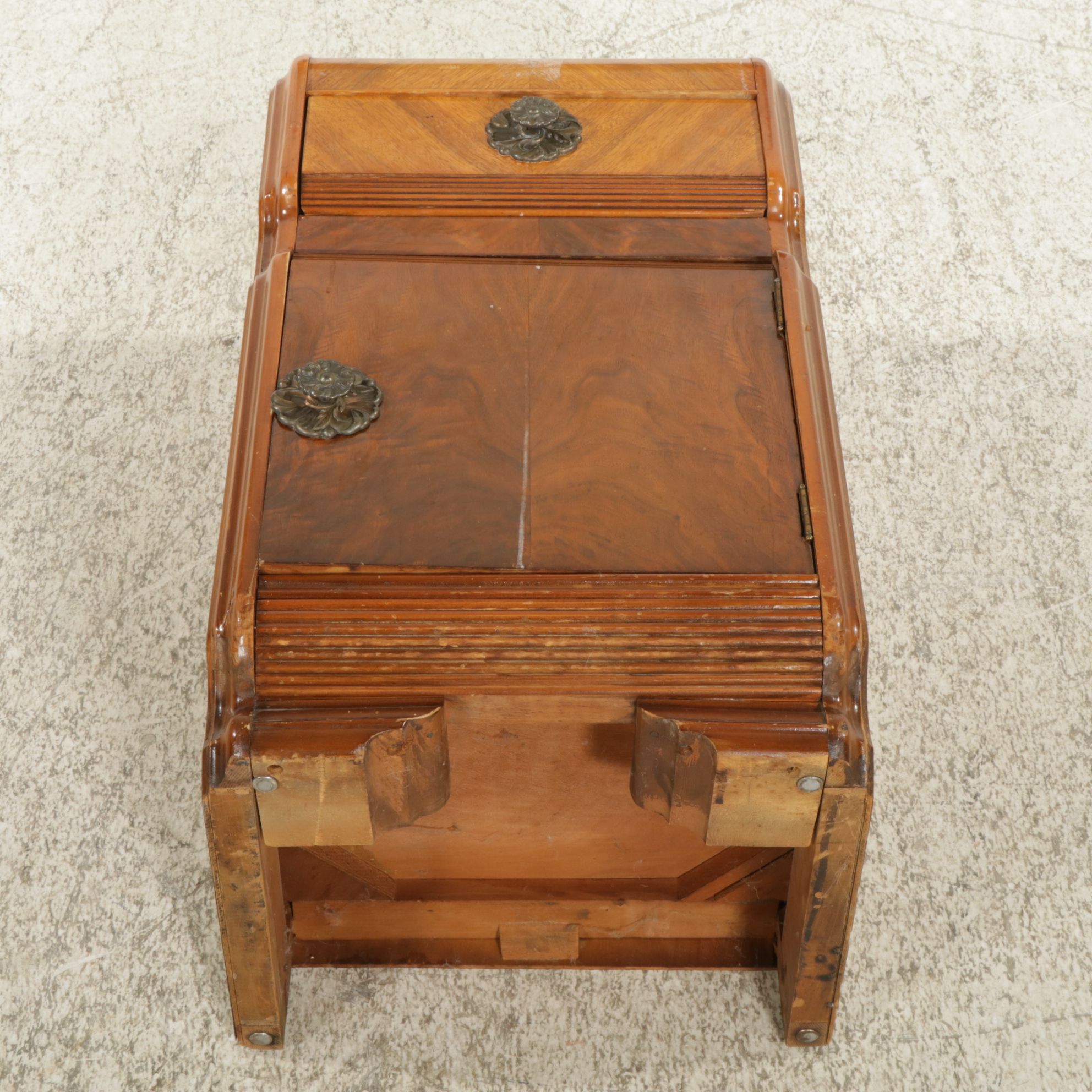 Art Deco Waterfall Front Nightstand with Geometric Mahogany Veneer