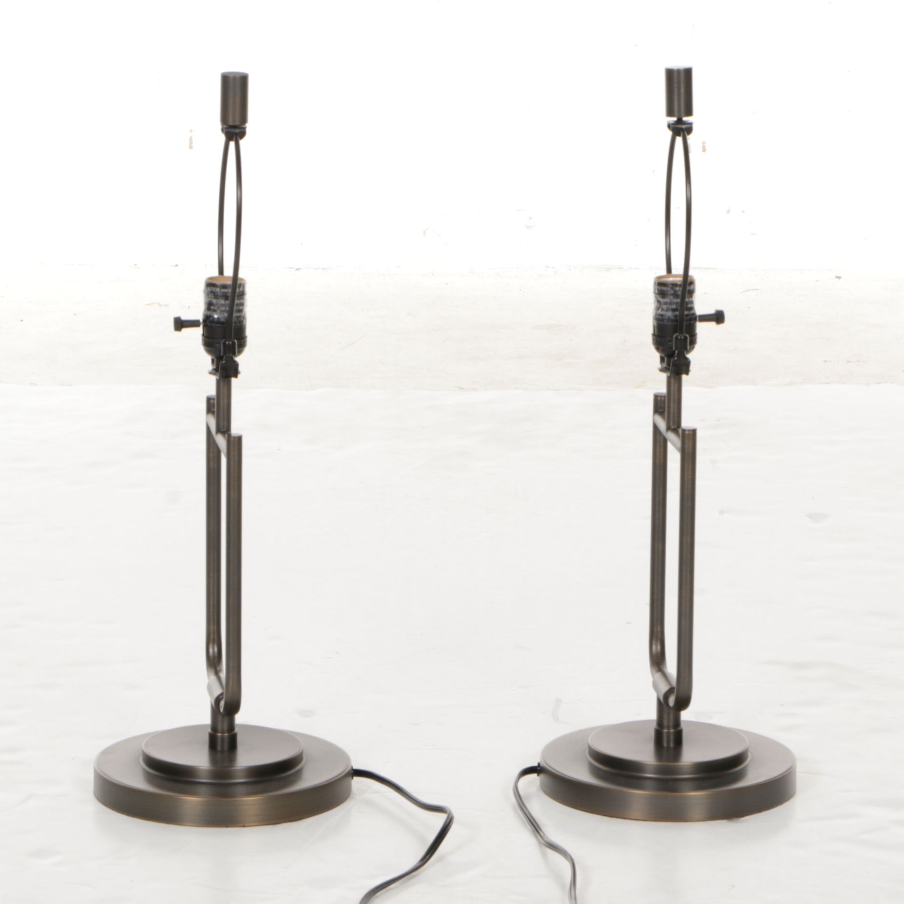 Pair of Oil Rubbed Bronze Tube Table Lamps with Linen Drum Shades, 2018