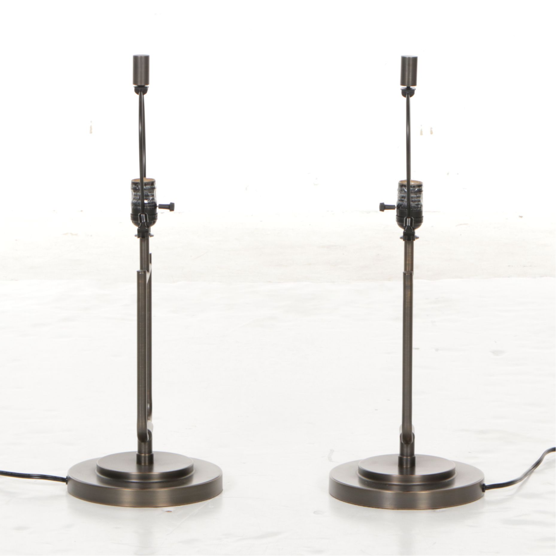 Pair of Oil Rubbed Bronze Tube Table Lamps with Linen Drum Shades, 2018