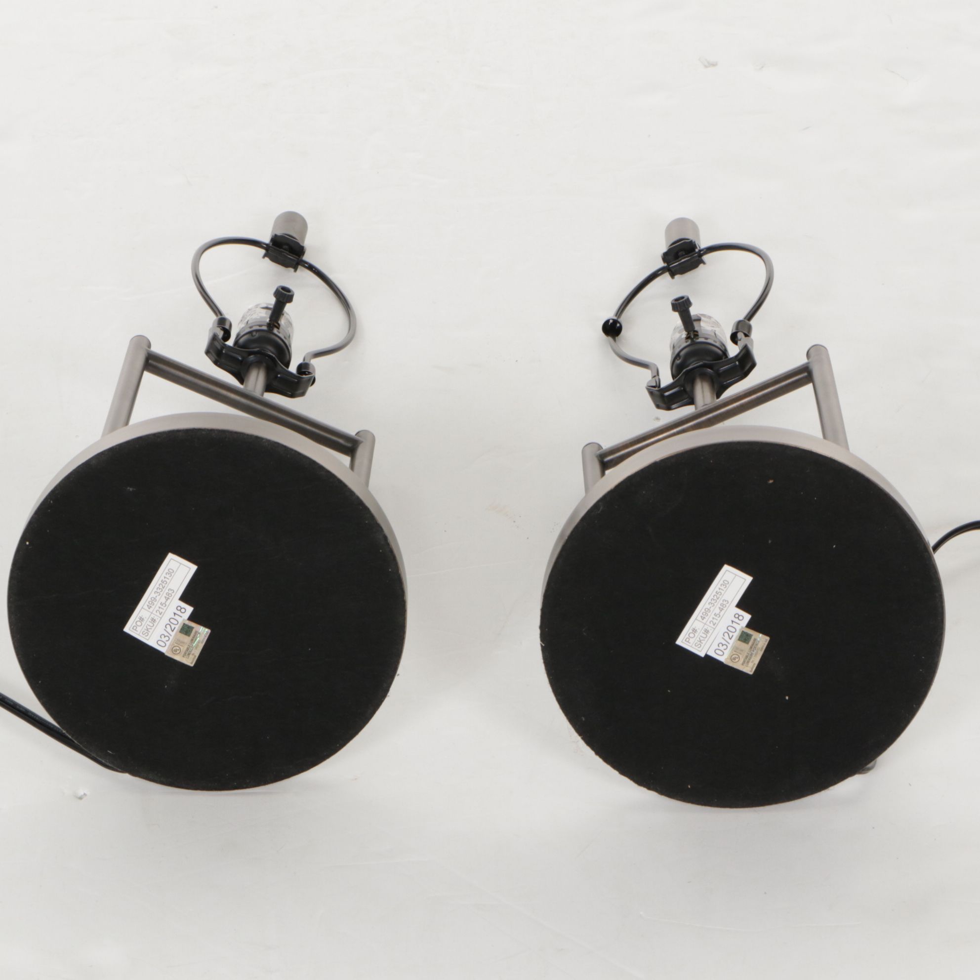 Pair of Oil Rubbed Bronze Tube Table Lamps with Linen Drum Shades, 2018