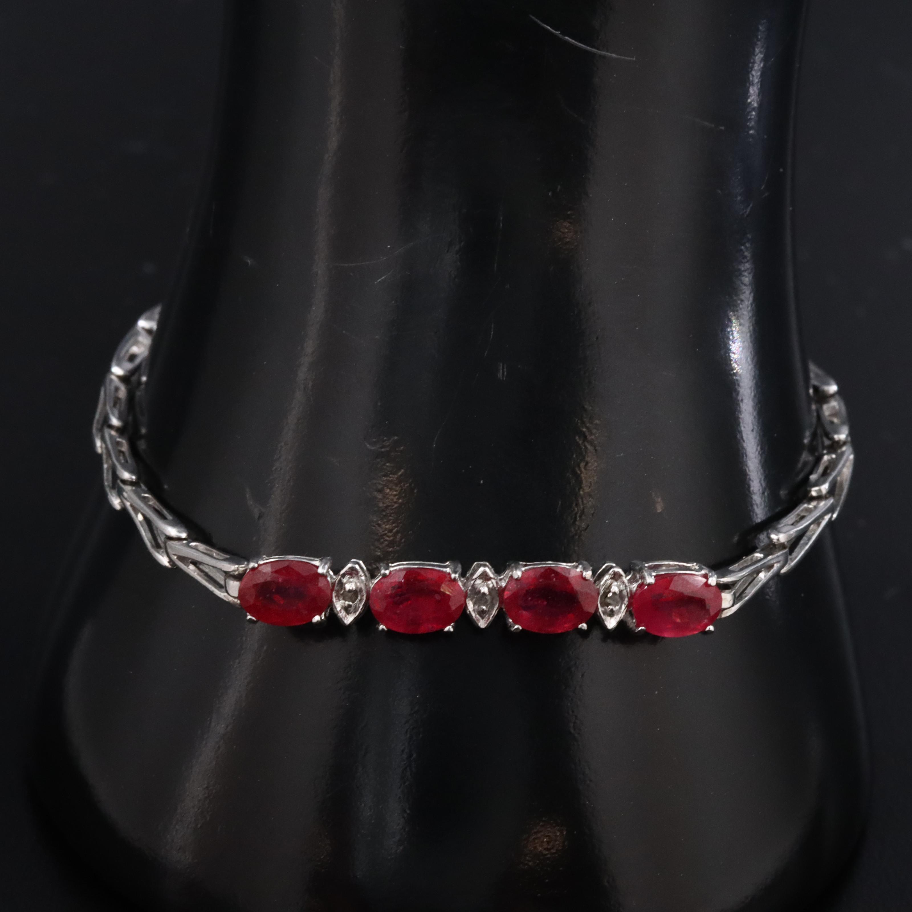 Sterling Filled Corundum and Diamond Bracelet