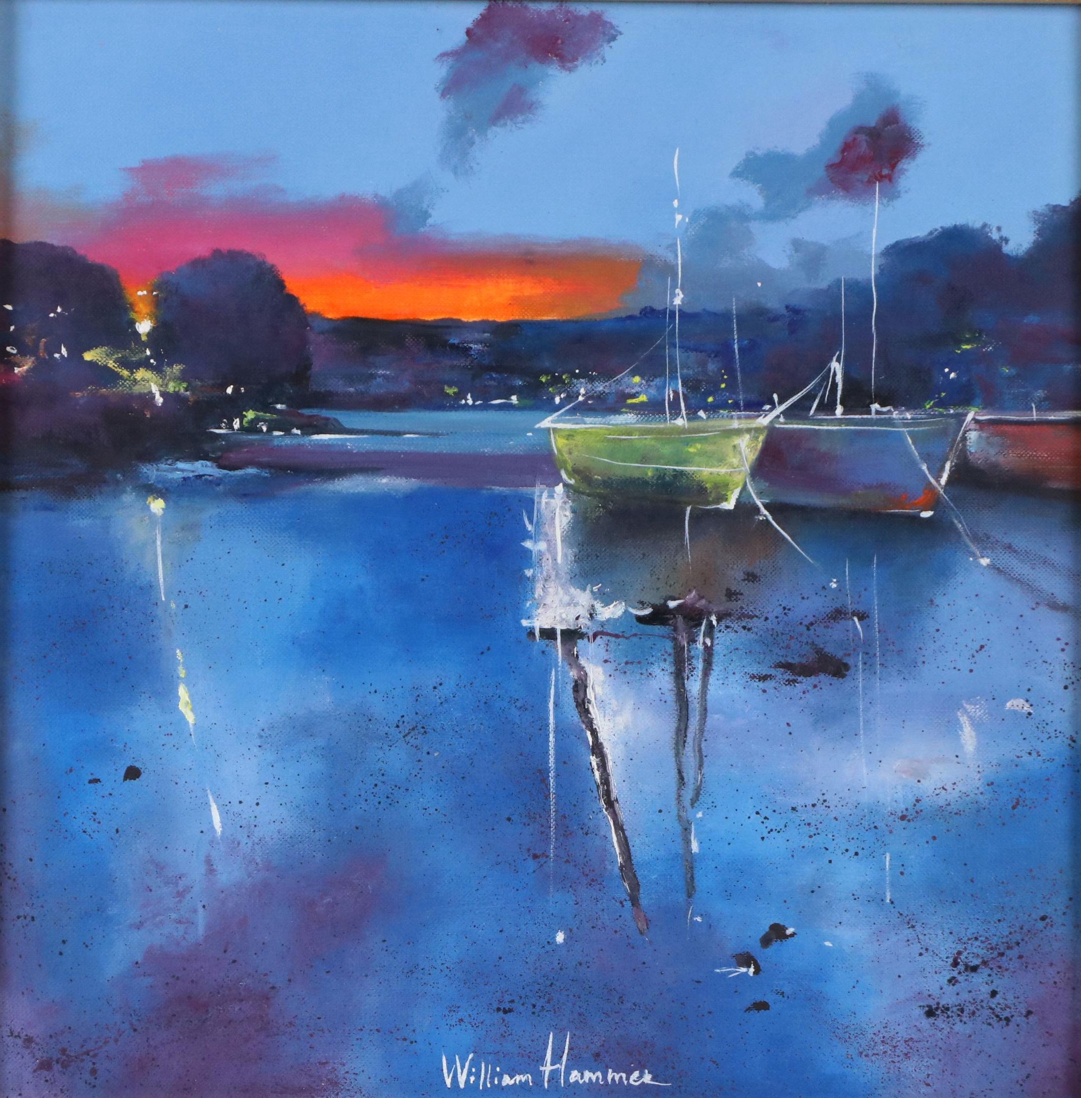 William Hammer Dock Scene Oil Painting, 21st Century