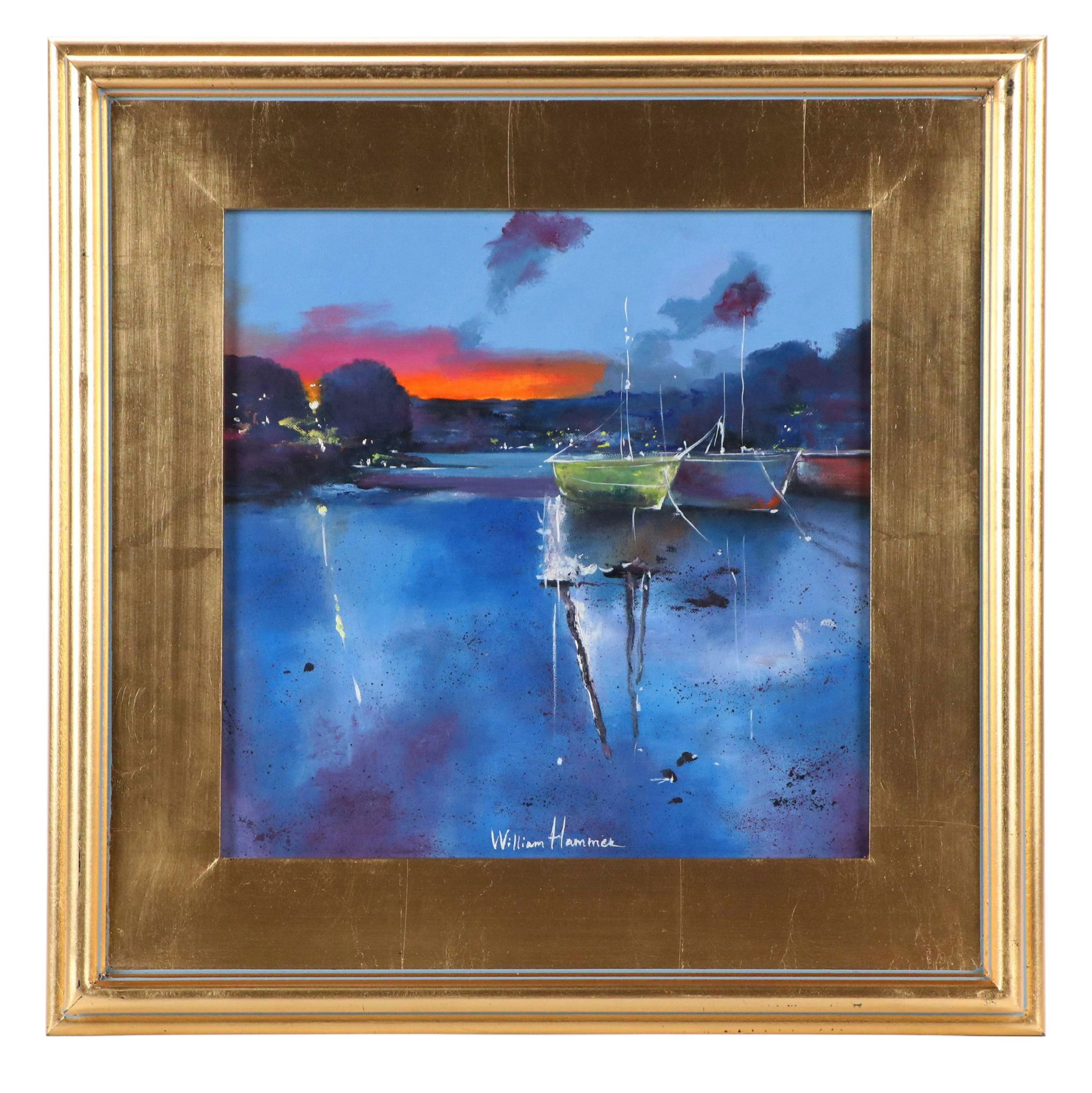 William Hammer Dock Scene Oil Painting, 21st Century