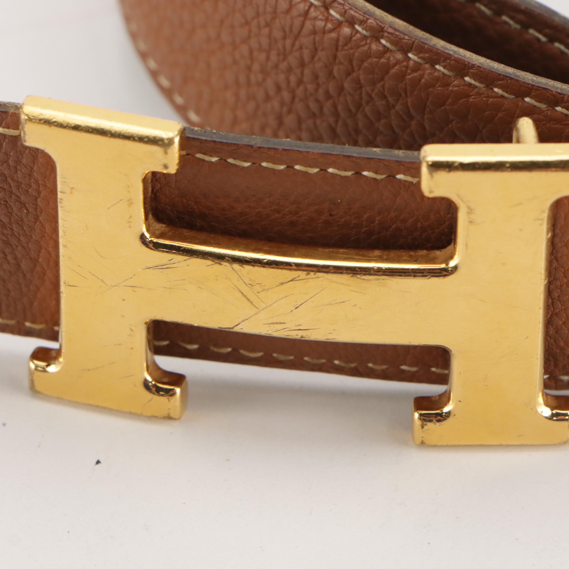 Hermès Gold Plated H Constance Reversible Belt in Black and Brown Leather