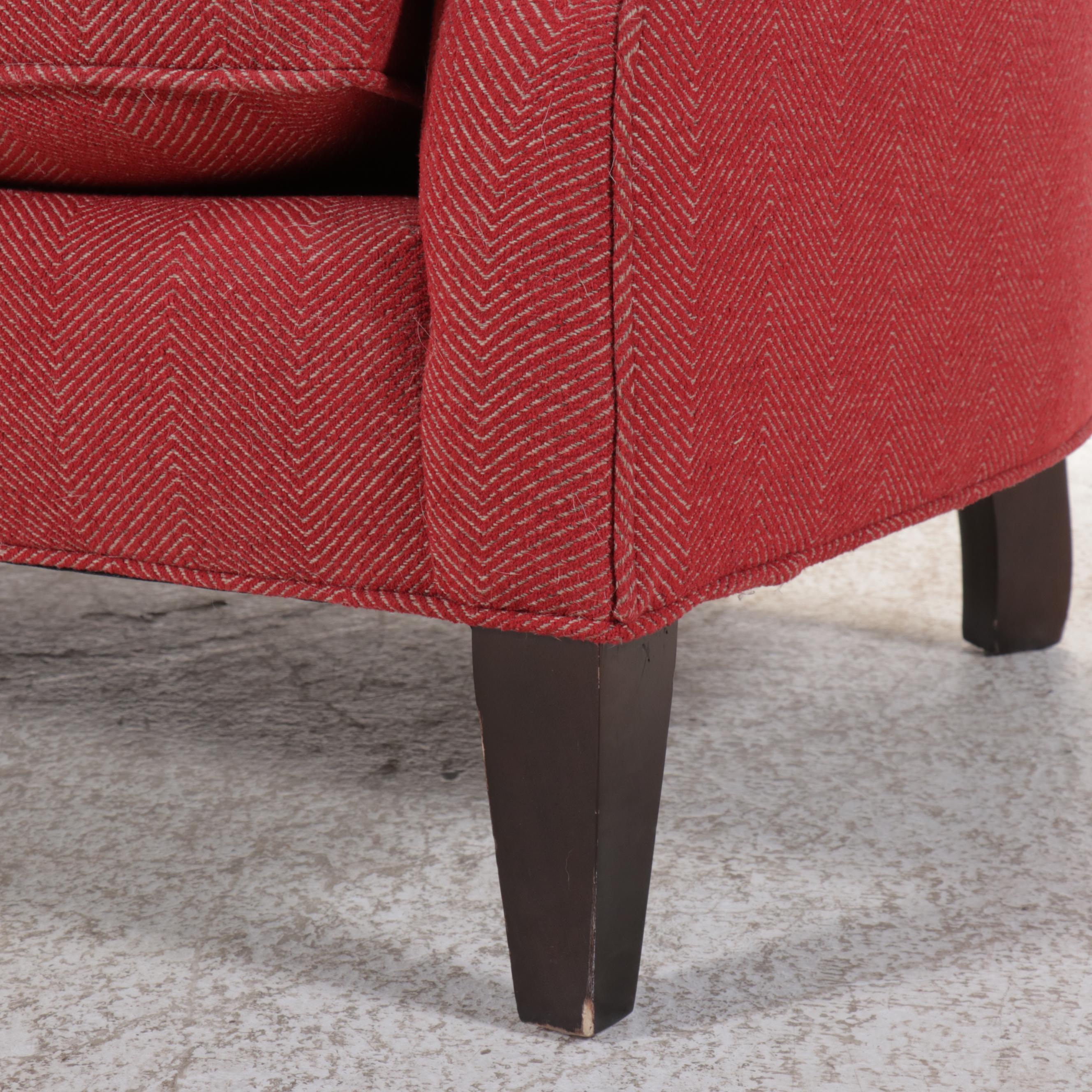 Sherrill Furniture Red Herringbone Upholster Button-Tufted Sofa