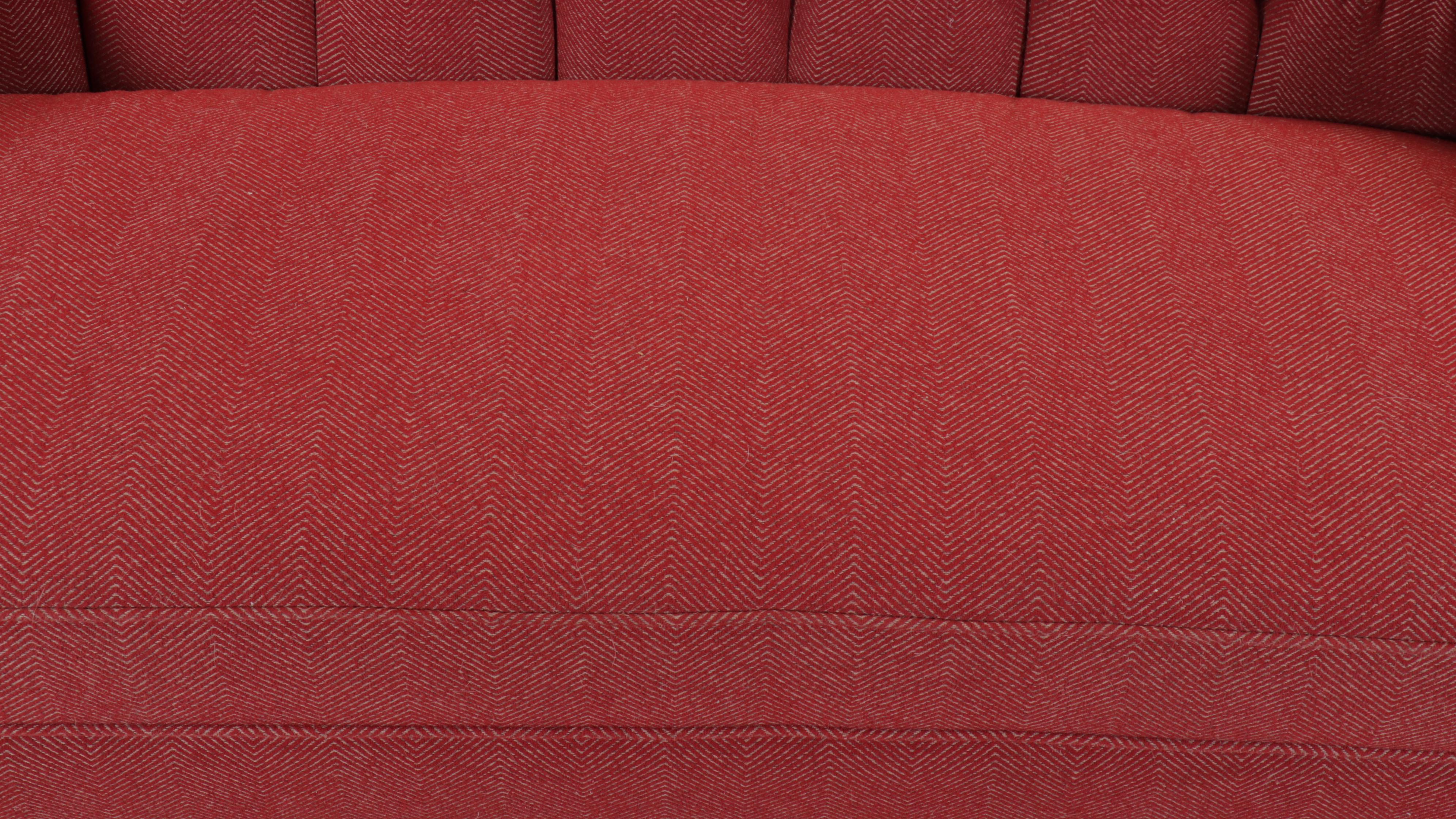Sherrill Furniture Red Herringbone Upholster Button-Tufted Sofa