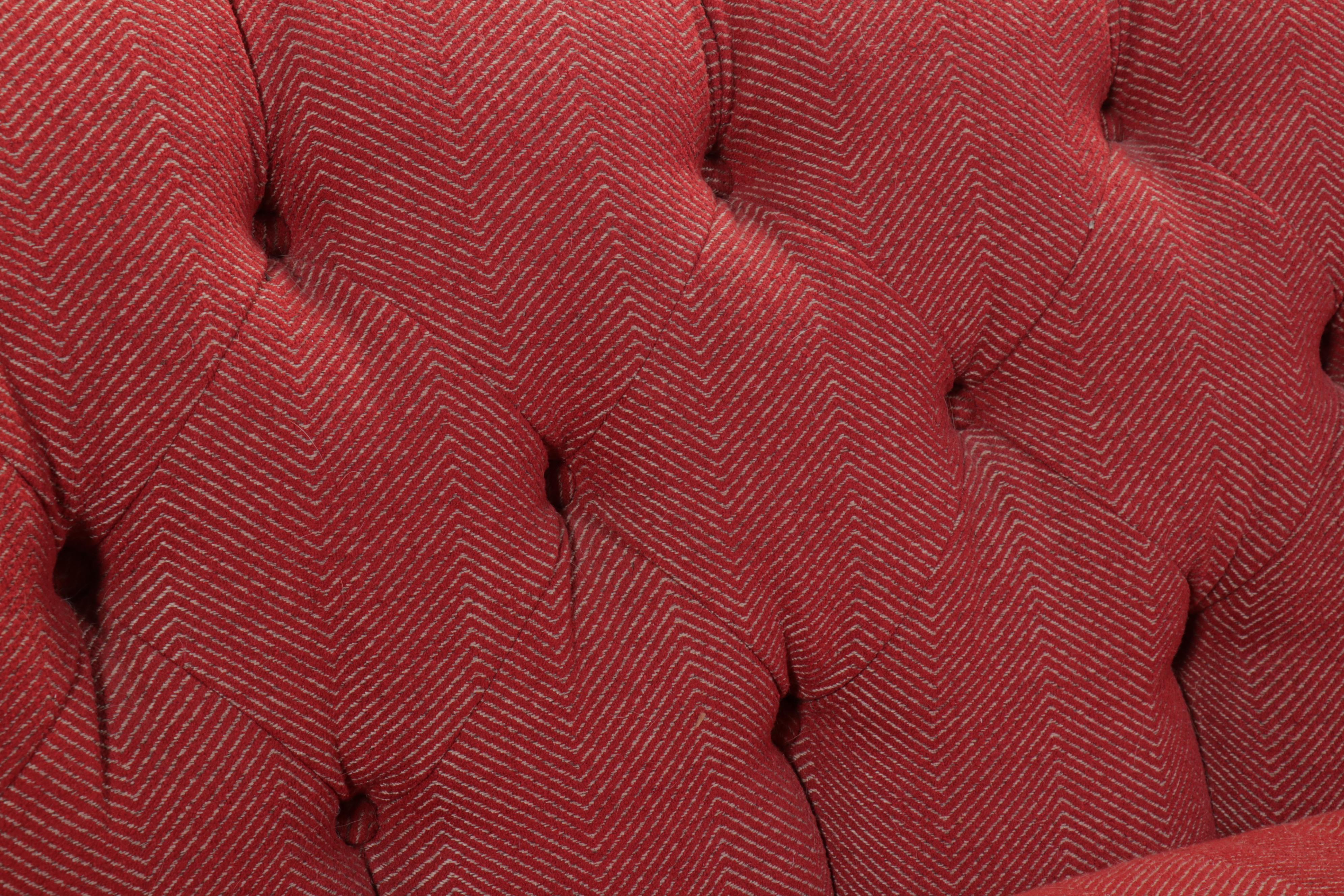 Sherrill Furniture Red Herringbone Upholster Button-Tufted Sofa