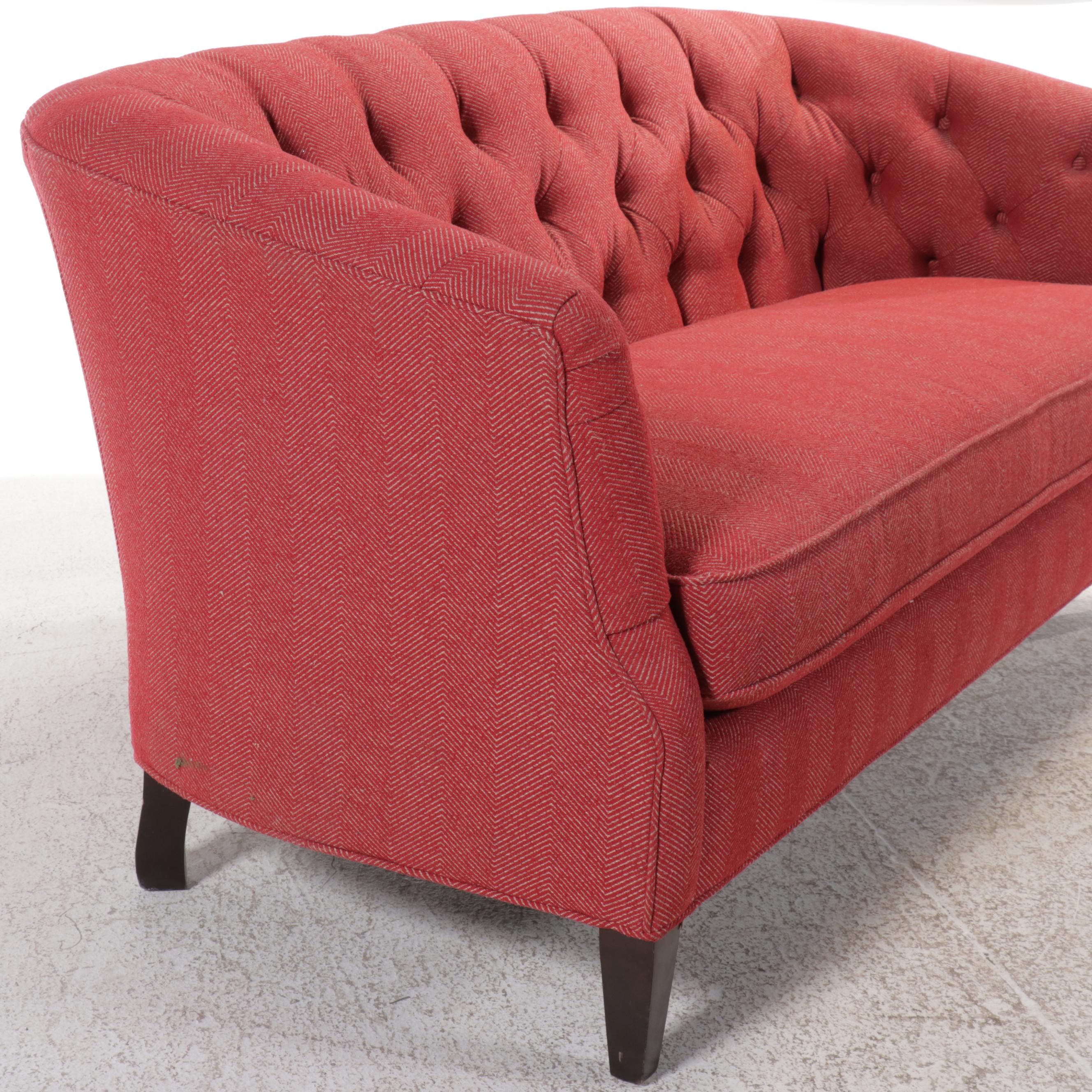 Sherrill Furniture Red Herringbone Upholster Button-Tufted Sofa