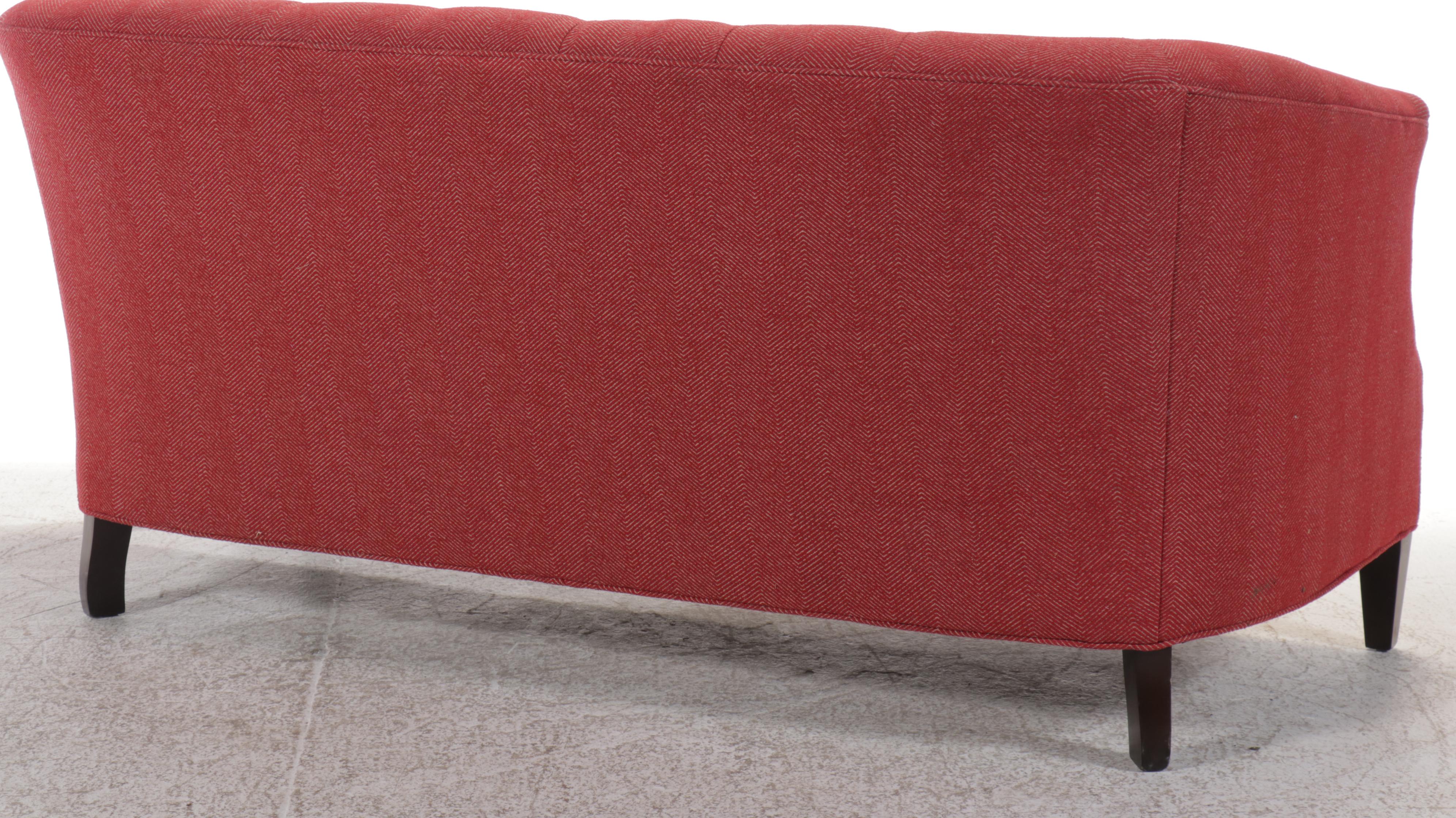 Sherrill Furniture Red Herringbone Upholster Button-Tufted Sofa