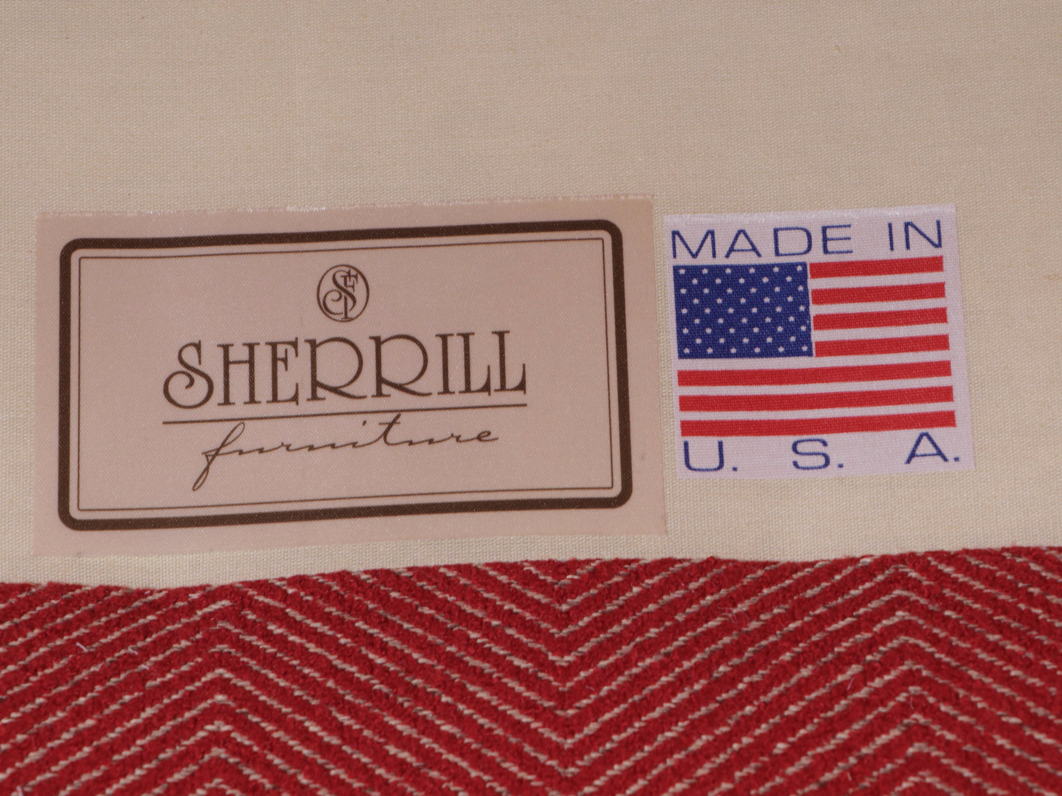 Sherrill Furniture Red Herringbone Upholster Button-Tufted Sofa