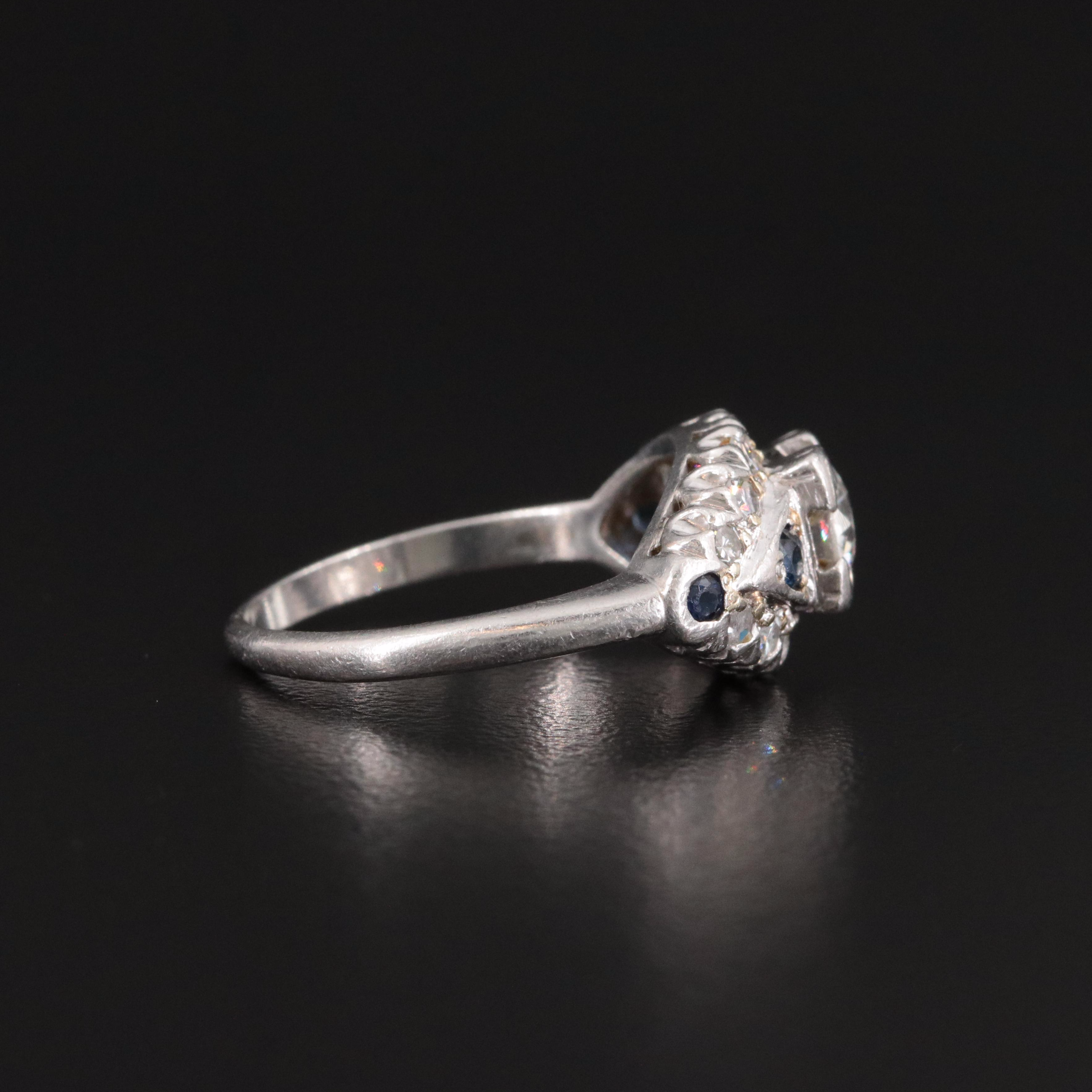 Vintage Platinum 1.06 CTW Diamond and Sapphire Ring