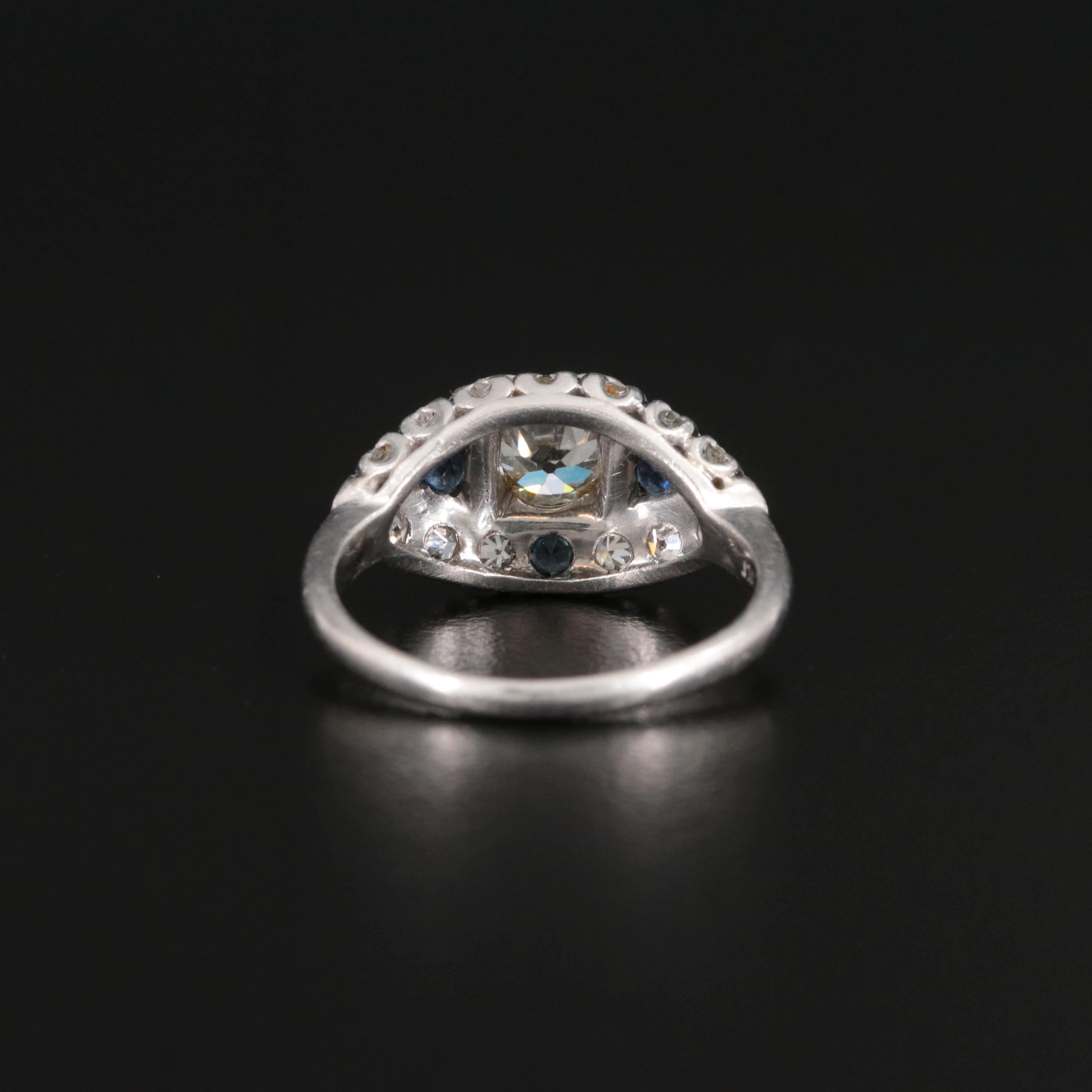 Vintage Platinum 1.06 CTW Diamond and Sapphire Ring