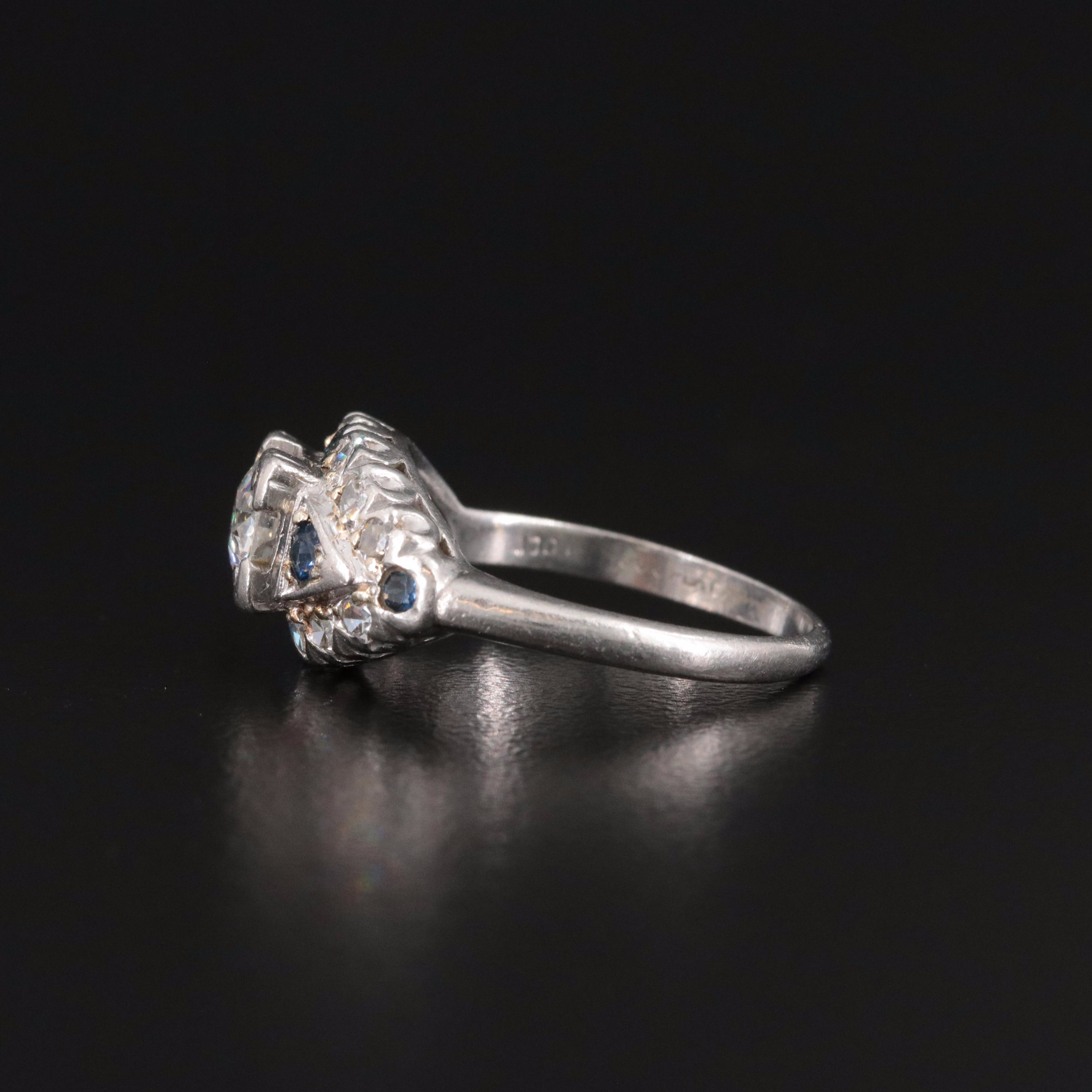Vintage Platinum 1.06 CTW Diamond and Sapphire Ring