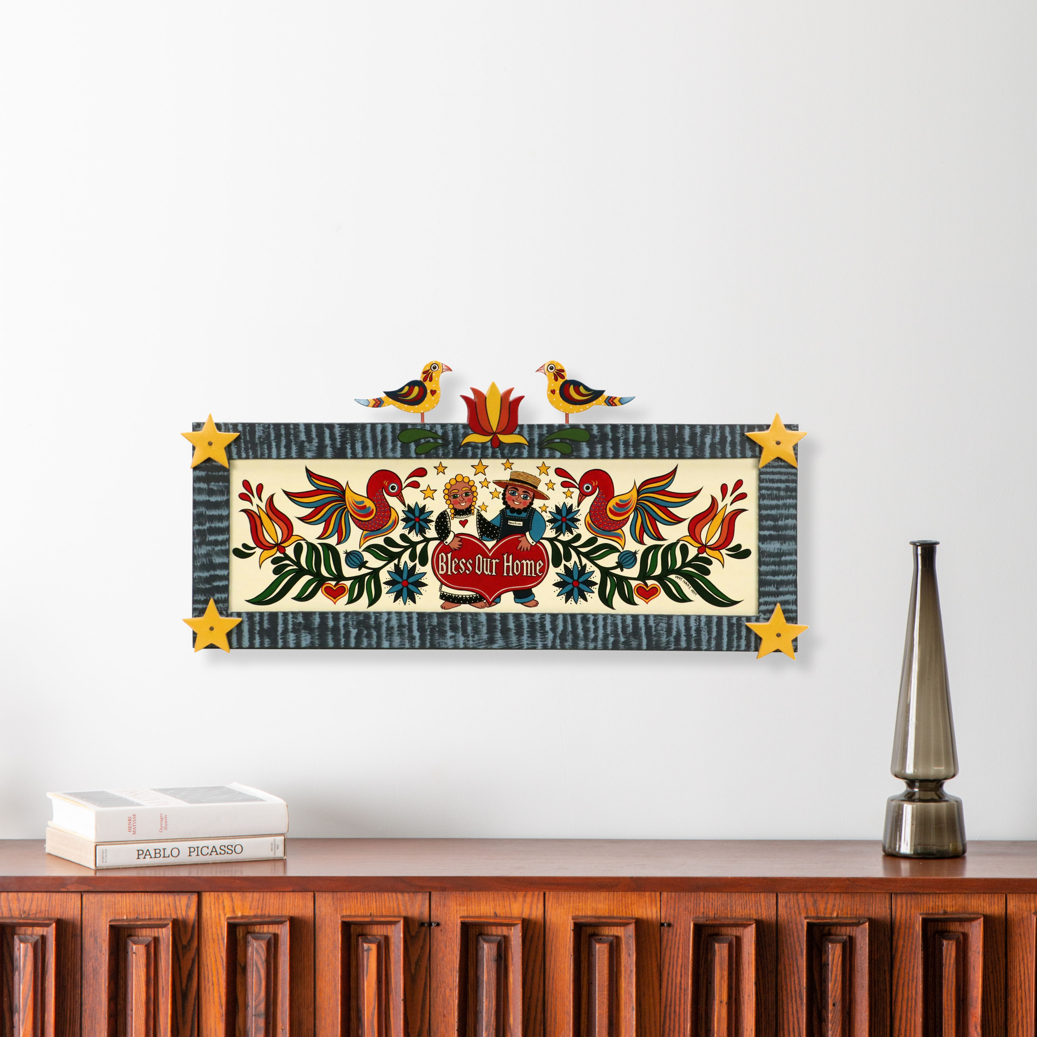 Ivan E. Hoyt Pennsylvania Dutch Acrylic Painting and Handmade Frame, 1995