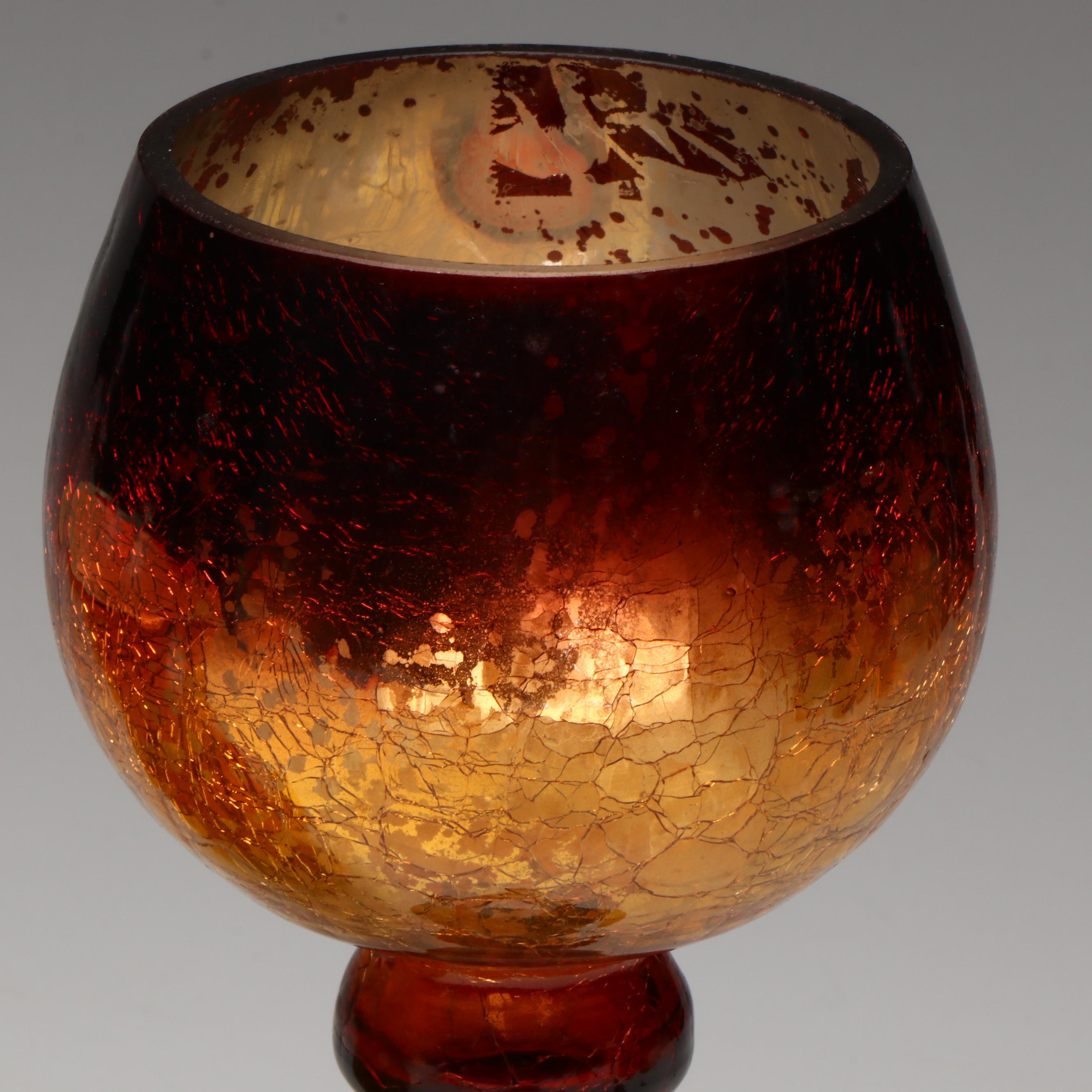 Cased Glass Spiral Pattern Vase, Amber Glass Vases, Crackle Glass Votive Holder