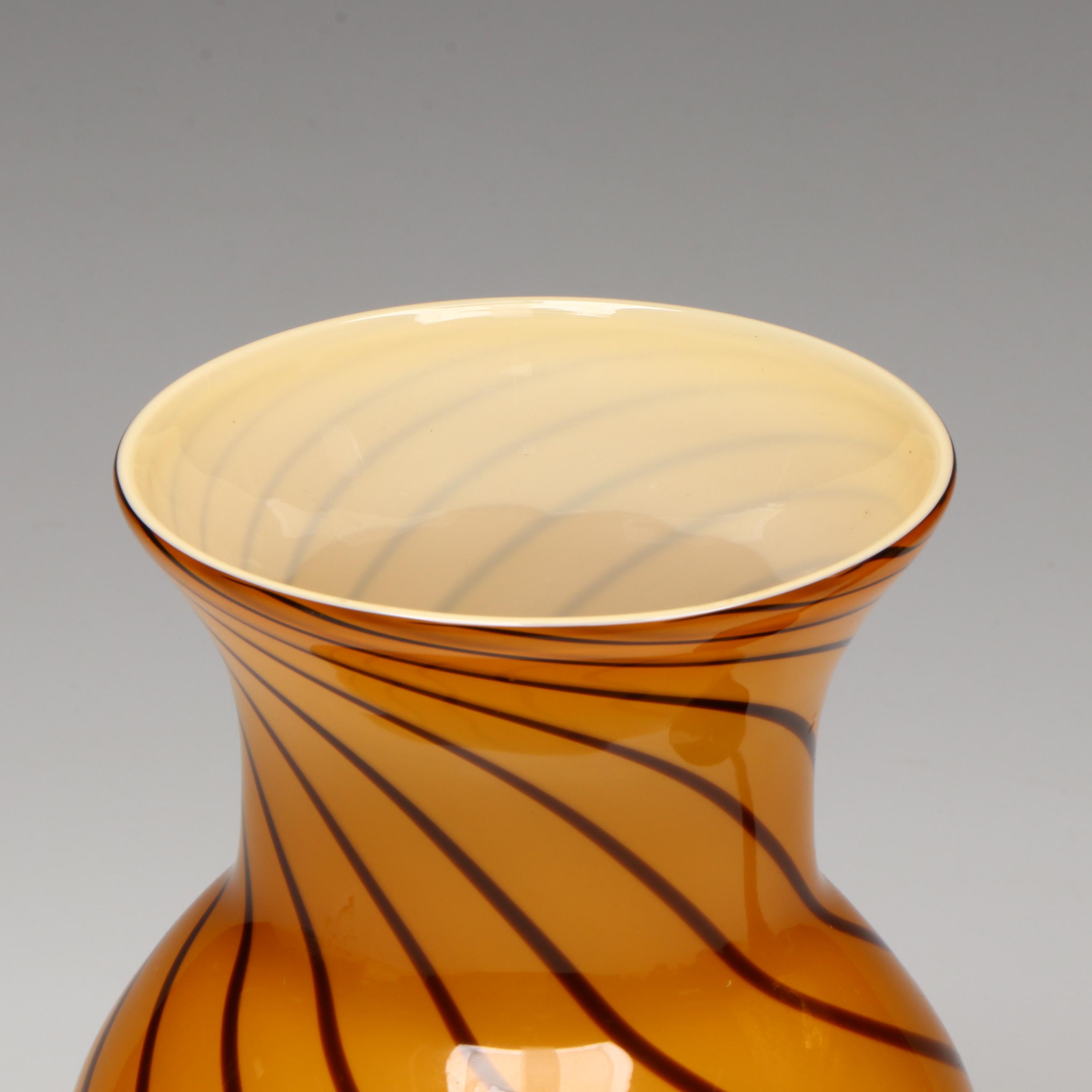 Cased Glass Spiral Pattern Vase, Amber Glass Vases, Crackle Glass Votive Holder