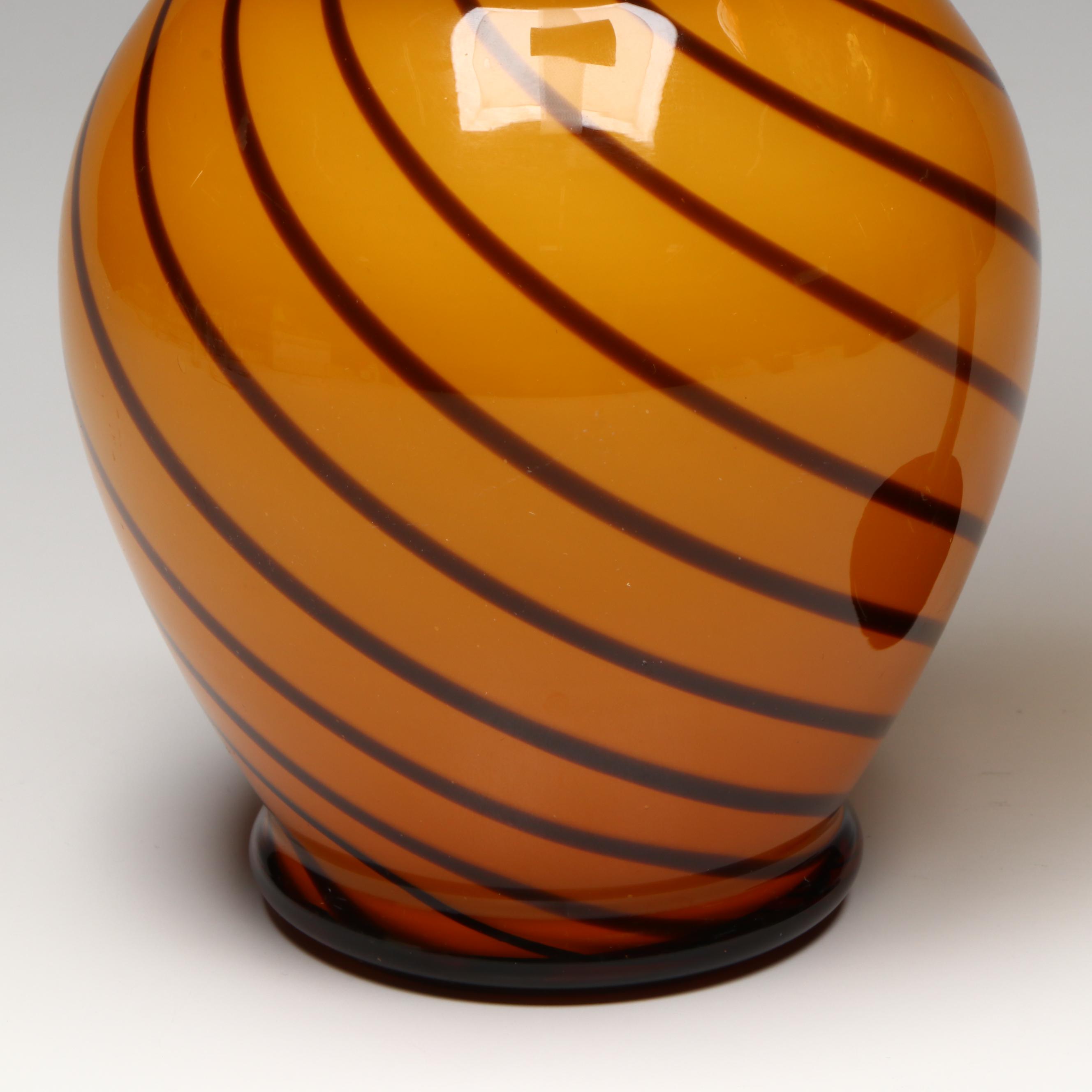 Cased Glass Spiral Pattern Vase, Amber Glass Vases, Crackle Glass Votive Holder