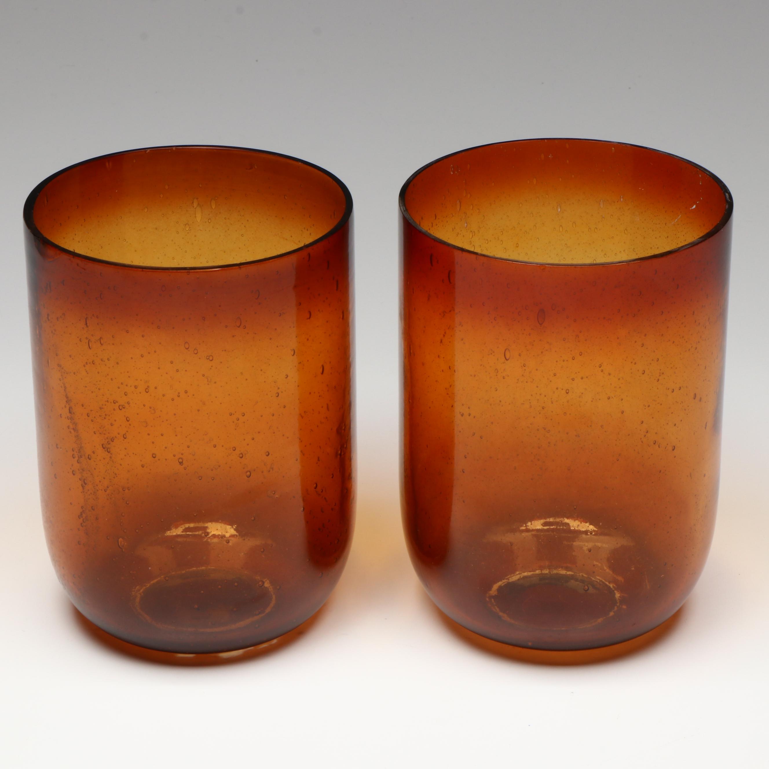 Cased Glass Spiral Pattern Vase, Amber Glass Vases, Crackle Glass Votive Holder