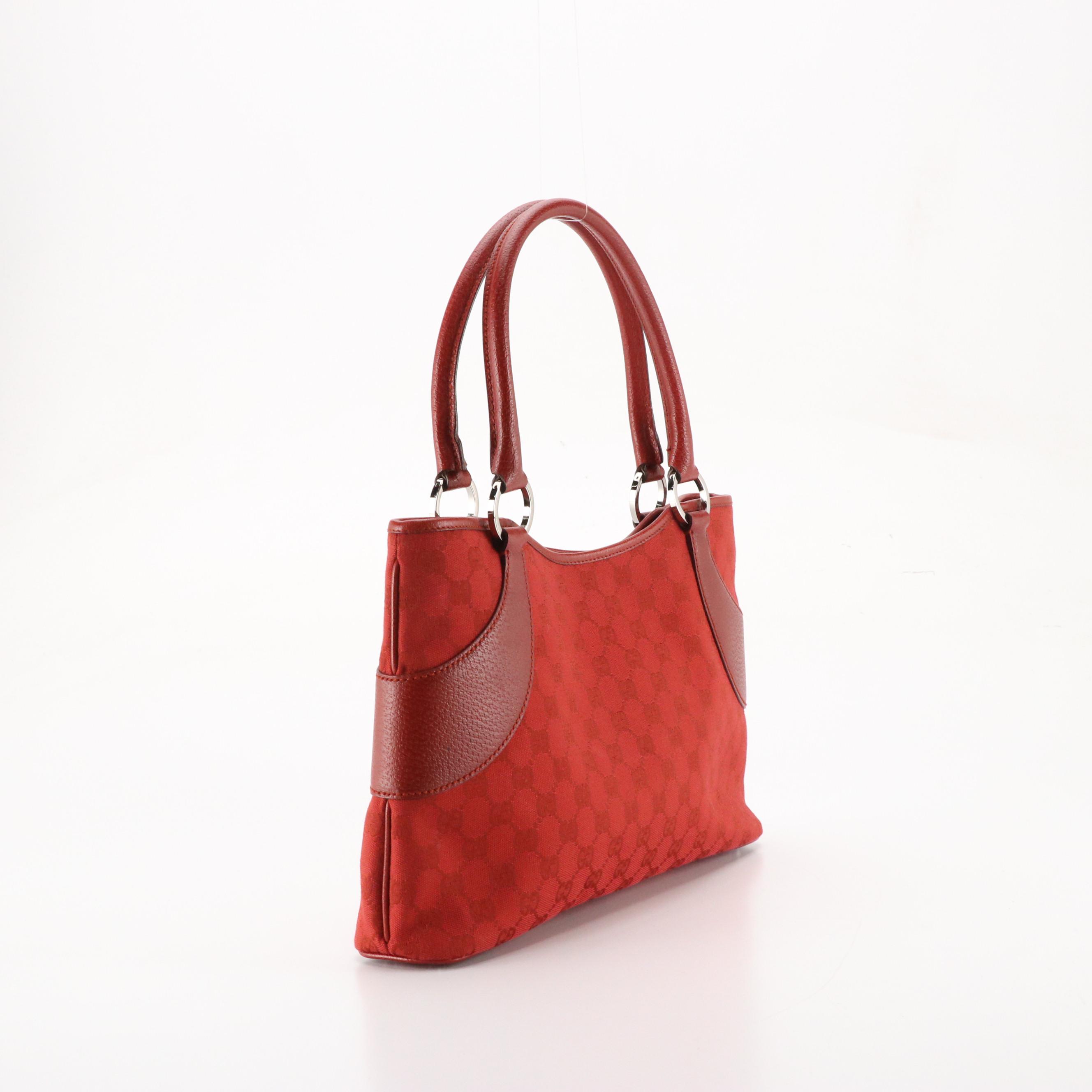 Gucci Red GG Jacquard Canvas and Cinghiale Leather Shoulder Bag