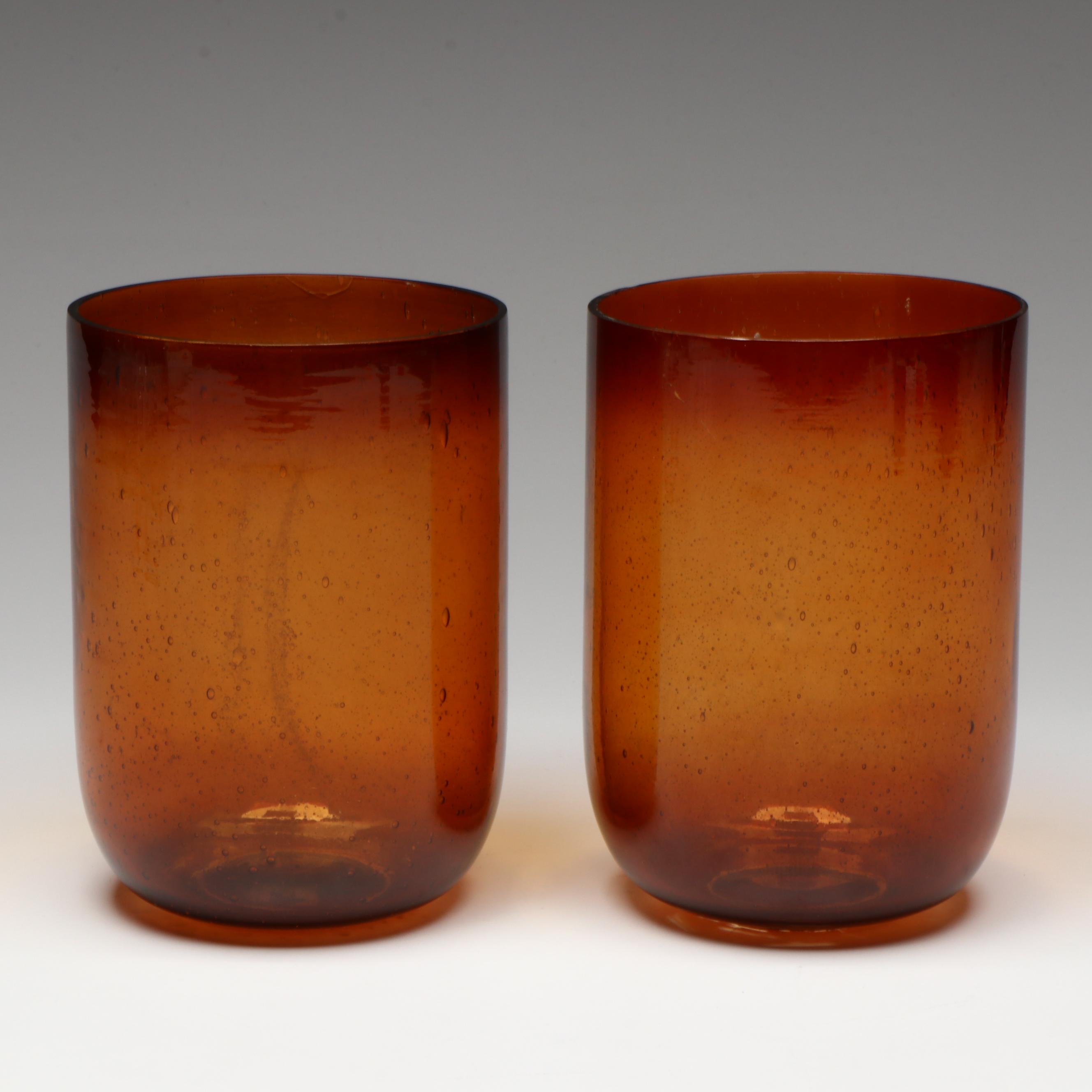 Cased Glass Spiral Pattern Vase, Amber Glass Vases, Crackle Glass Votive Holder