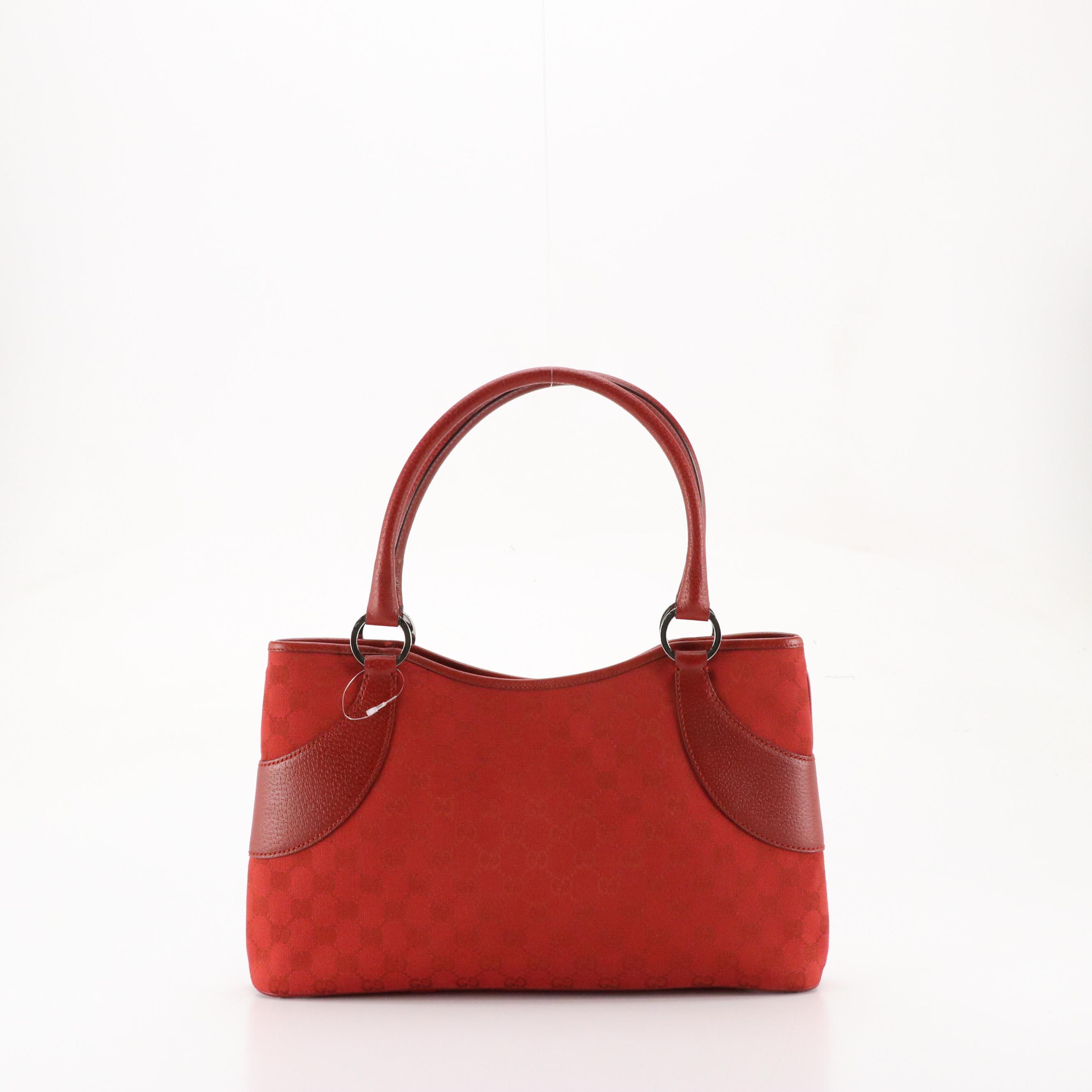 Gucci Red GG Jacquard Canvas and Cinghiale Leather Shoulder Bag