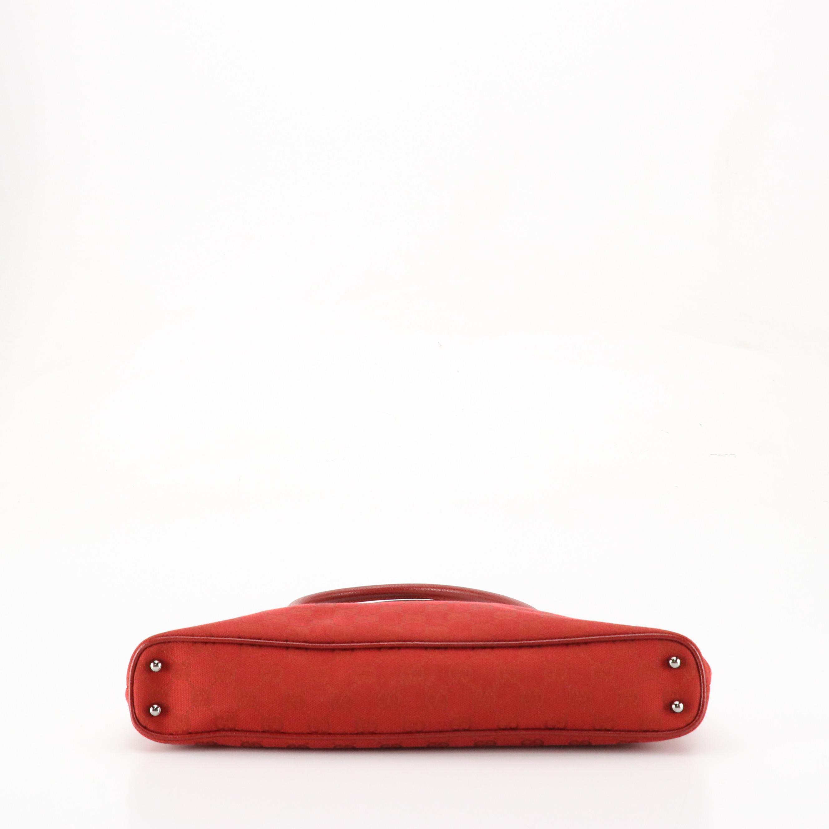 Gucci Red GG Jacquard Canvas and Cinghiale Leather Shoulder Bag