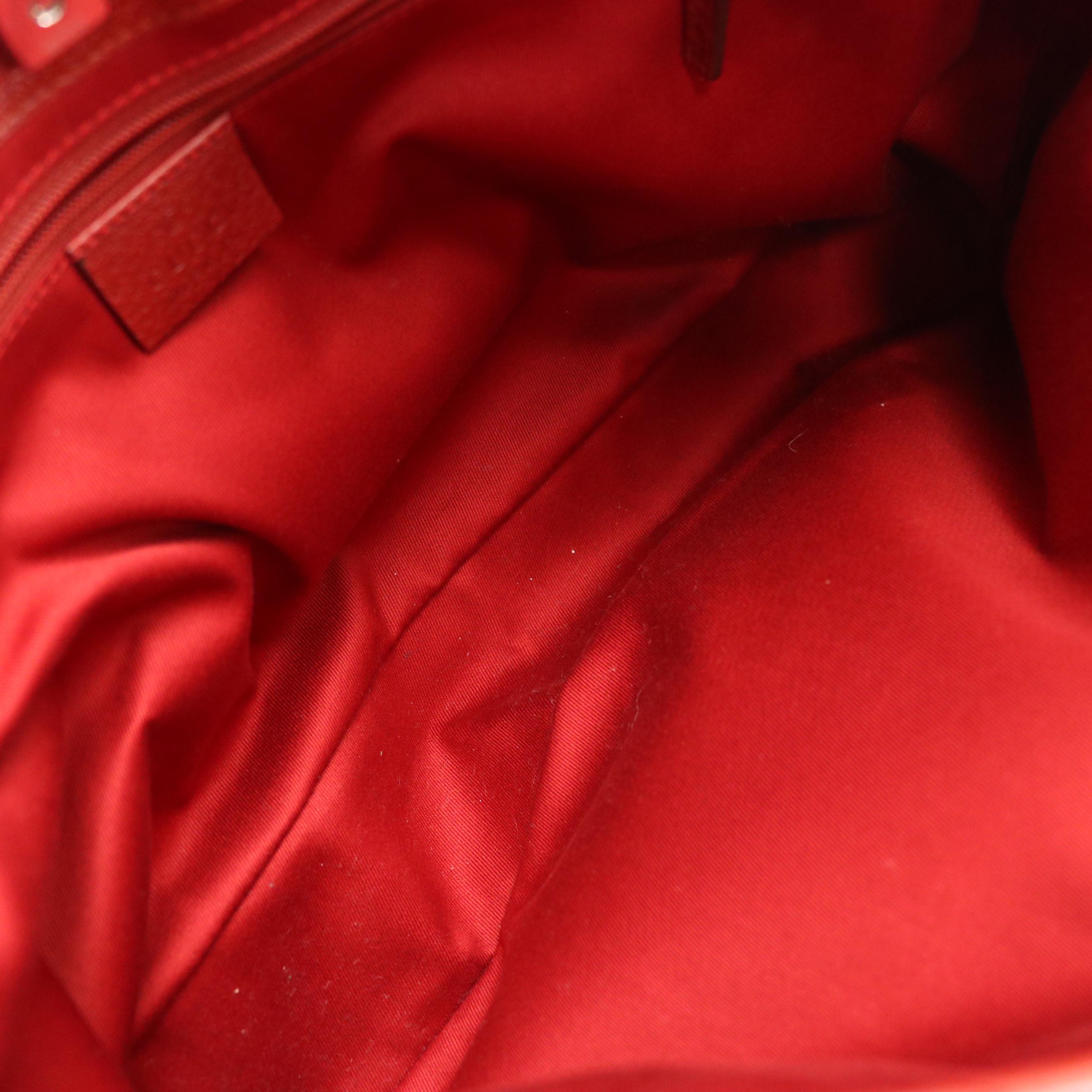 Gucci Red GG Jacquard Canvas and Cinghiale Leather Shoulder Bag