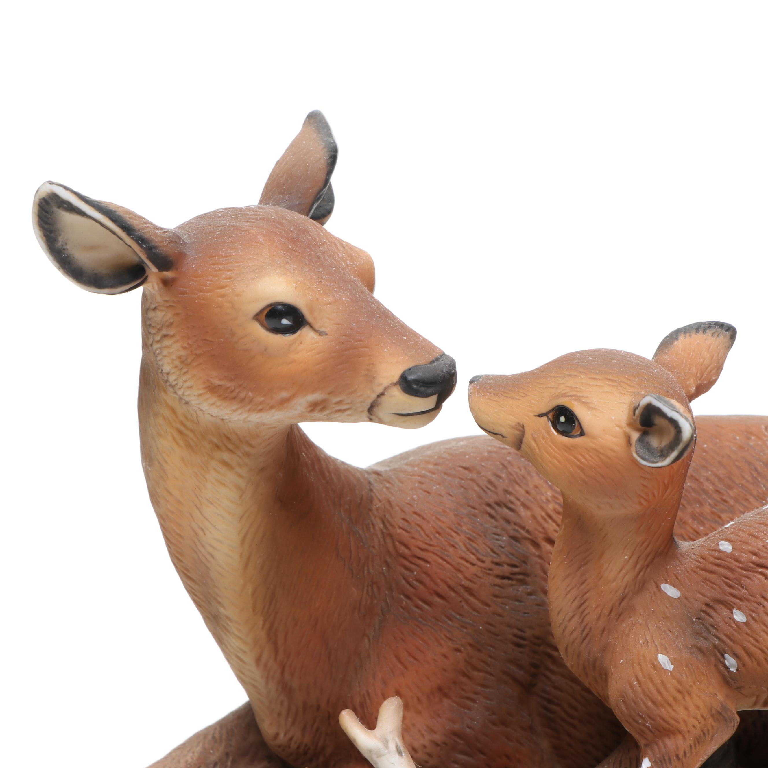 Homco Porcelain Deer and Fawn Figure on Stand
