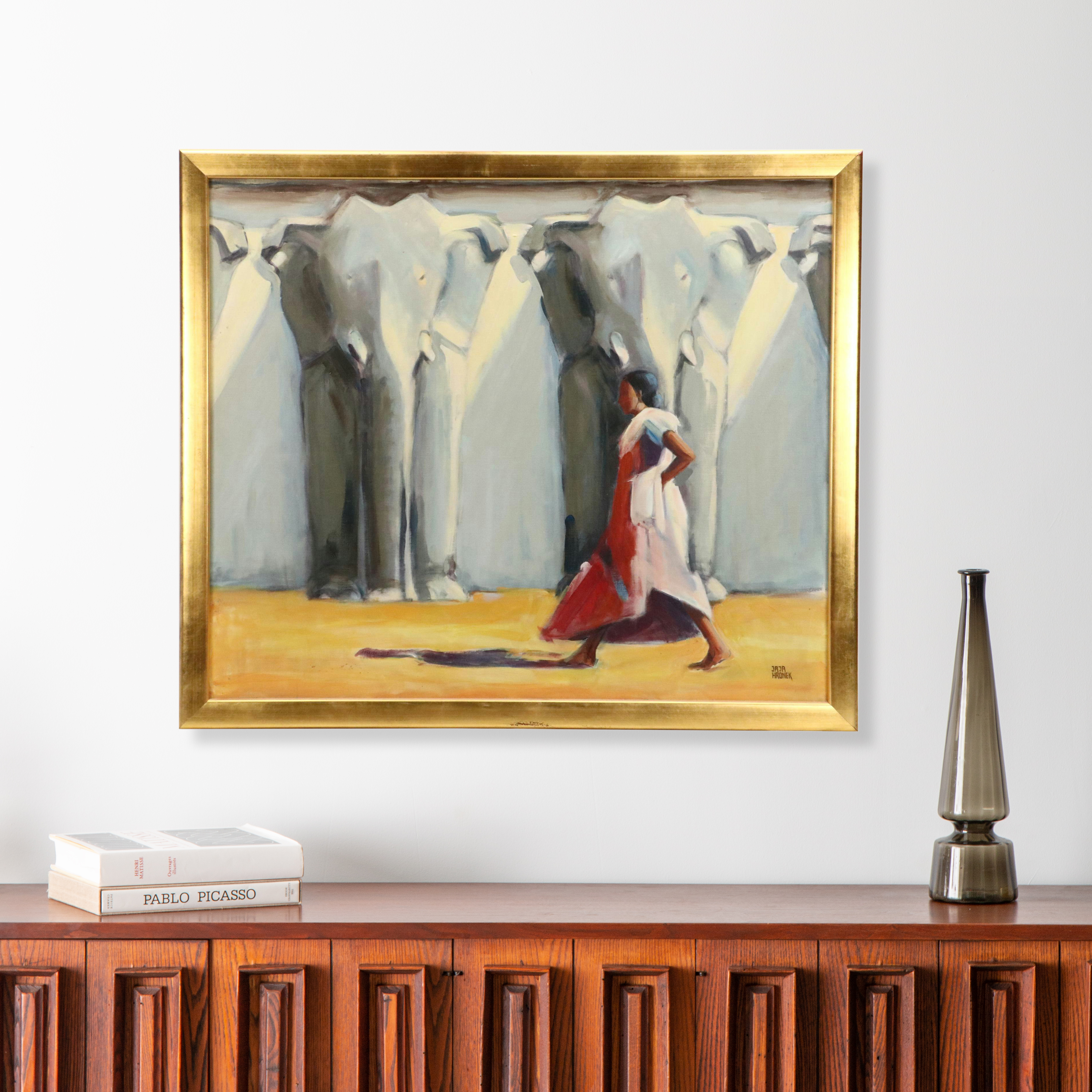 Attributed to Jaja Hronek Kracmar Oil Painting "Elephant Wall in India," 1981
