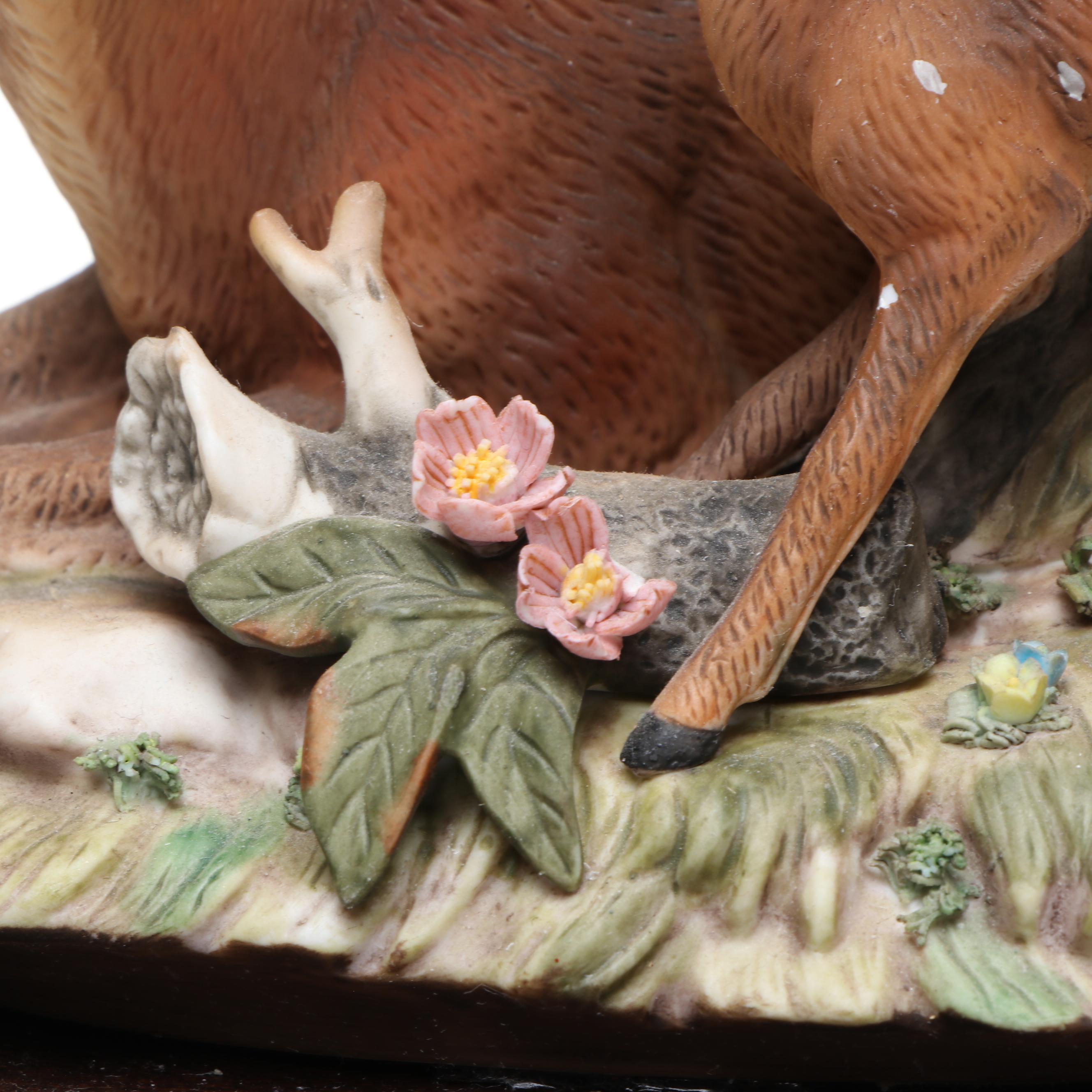 Homco Porcelain Deer and Fawn Figure on Stand