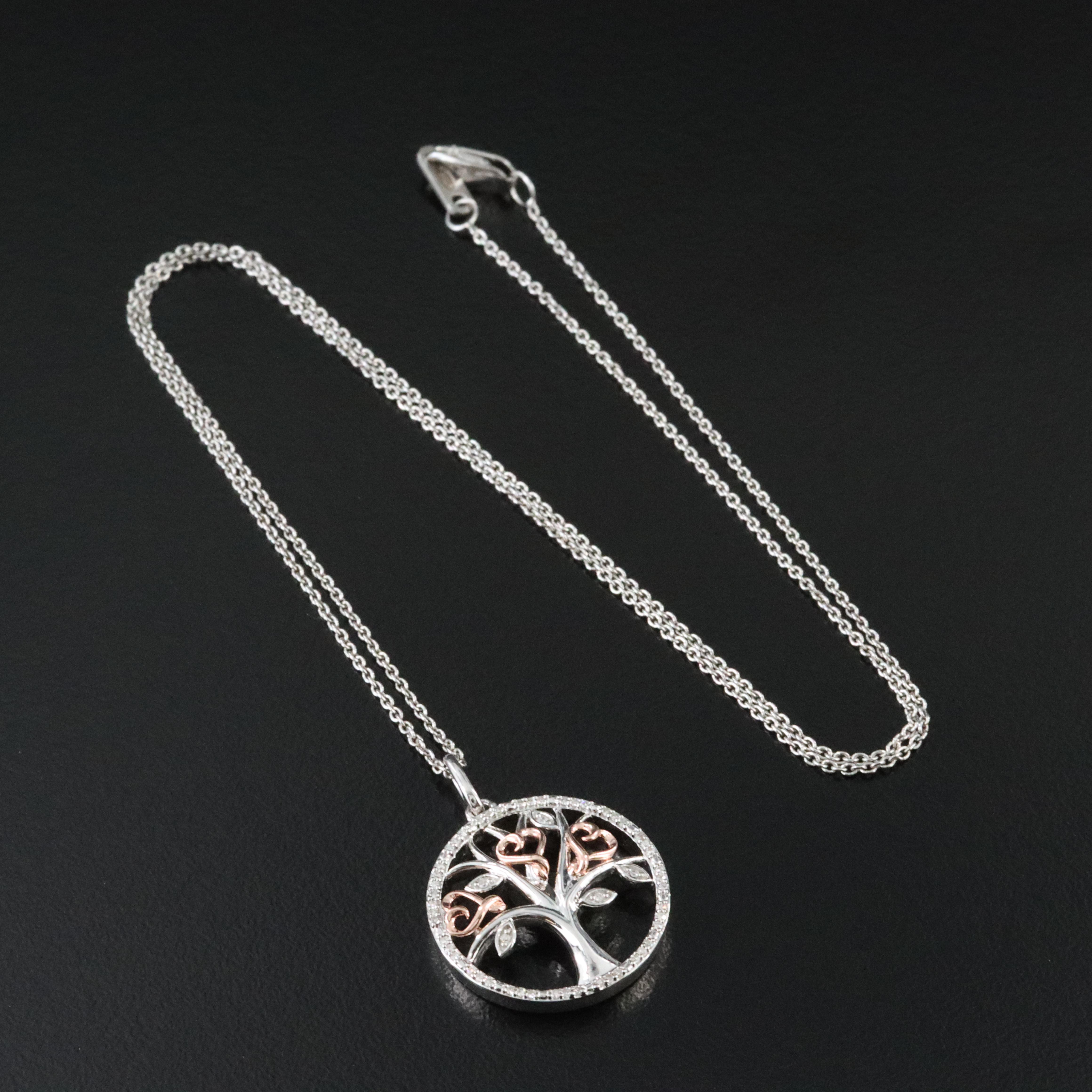Sterling Diamond Tree Pendant Necklace